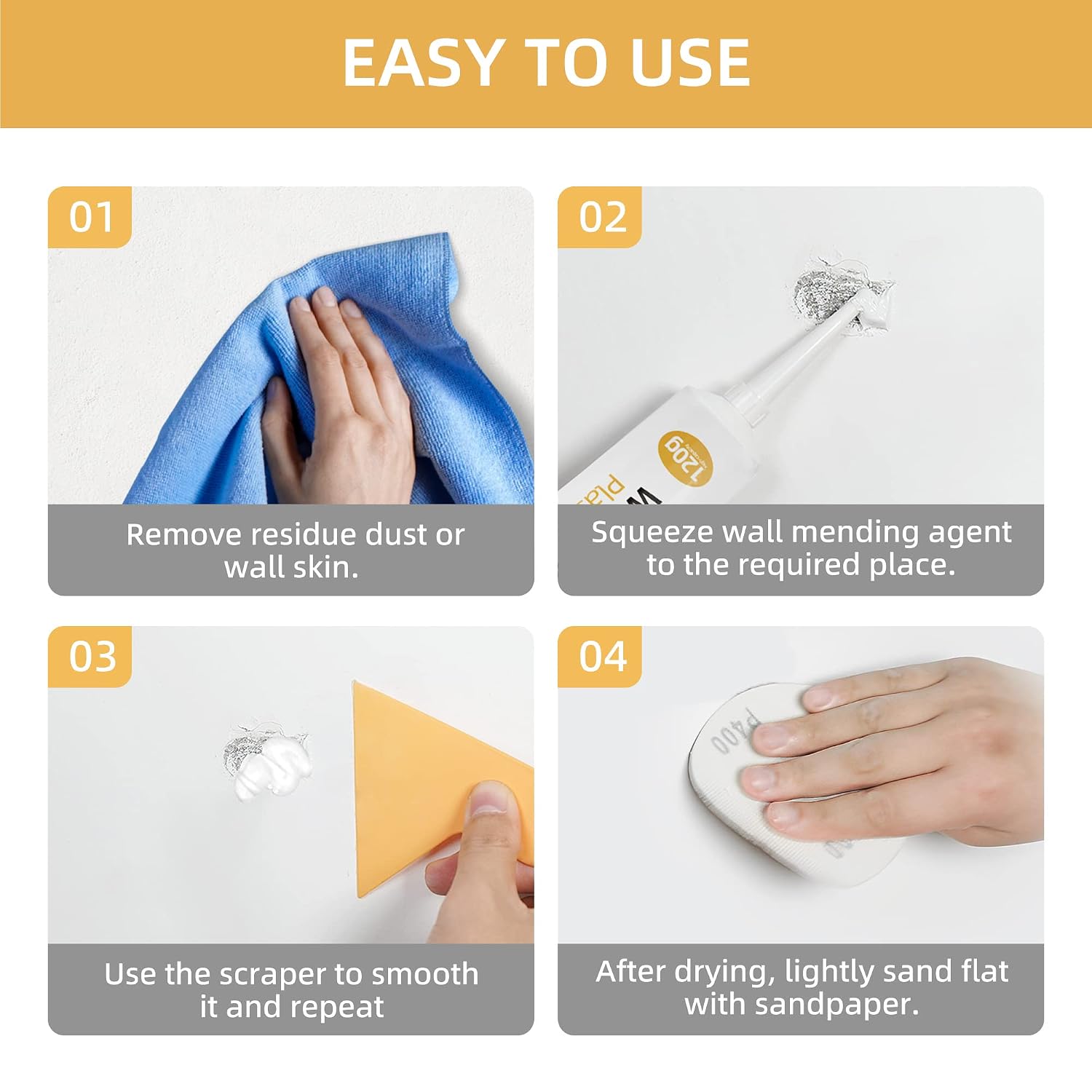 Drywall Repair Kit 2 Pack Wall Patch Repair Kit Spackle Wall Repair Paste | Wall Mending Agent with Scraper, Quick