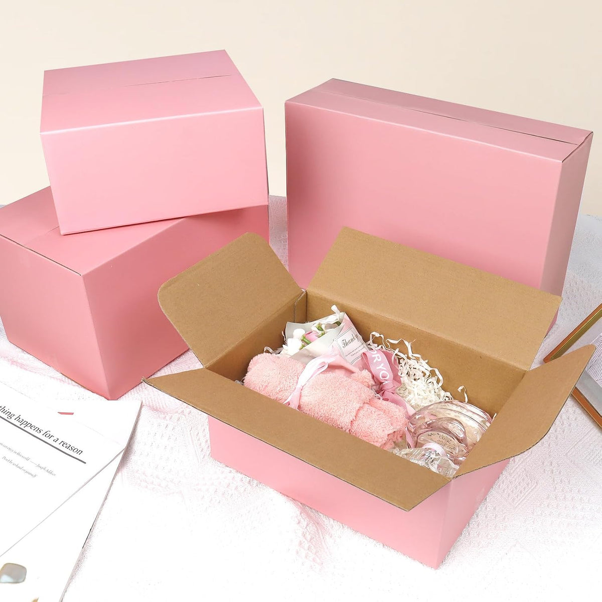 Pink Shipping Boxes Small 6x4x4 Inches, 30 Pack Corrugated Cardboard Boxes for Packaging Small Business Mailing