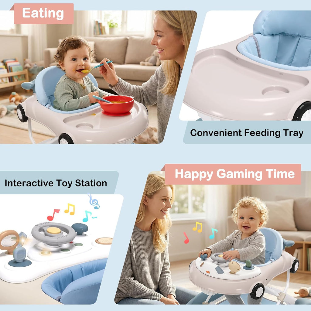 5-in-1 Convertible Baby Walker with Steering Wheel Music Activity Center – Infant Rocker, Jumper, Push Walker