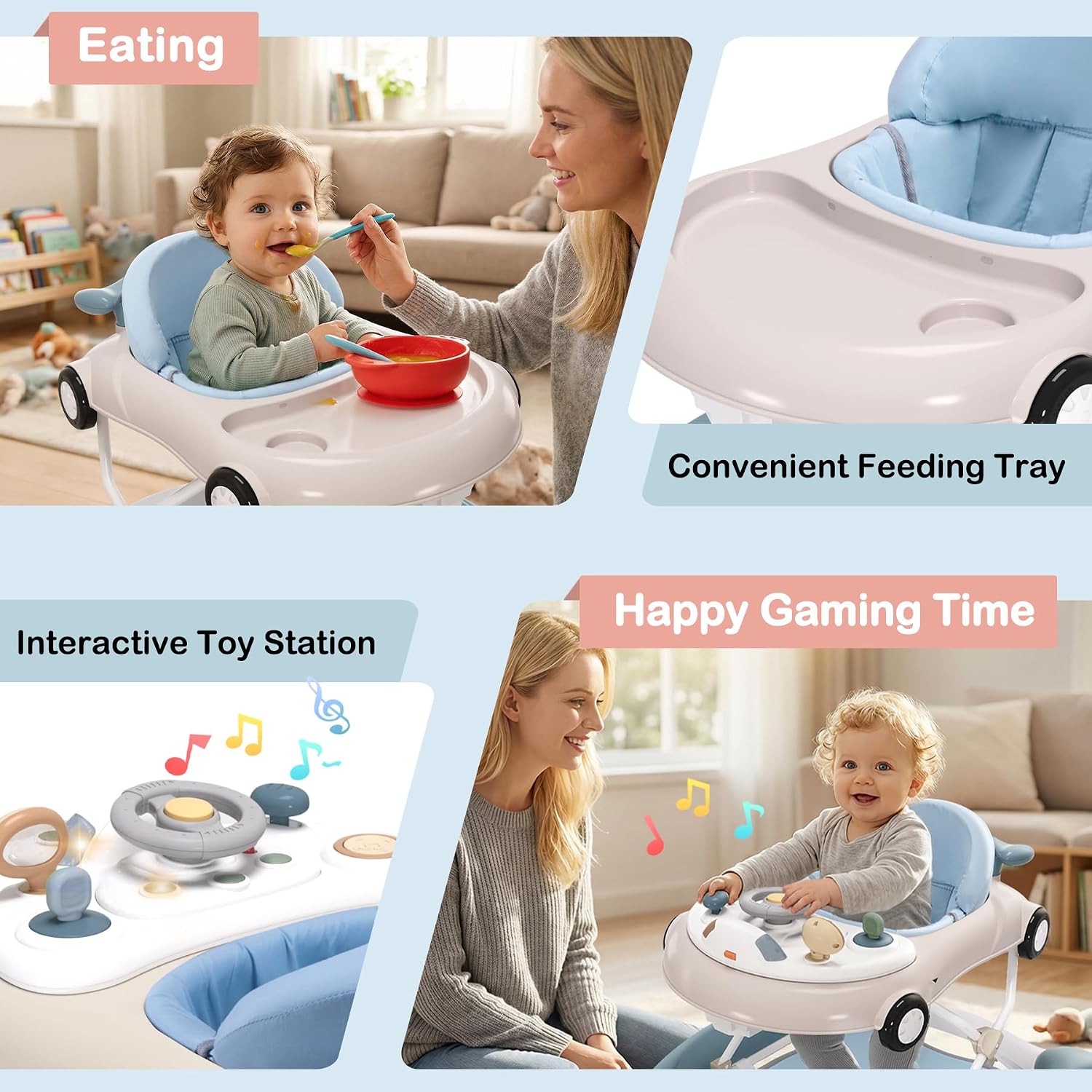 5-in-1 Convertible Baby Walker with Steering Wheel Music Activity Center – Infant Rocker, Jumper, Push Walker