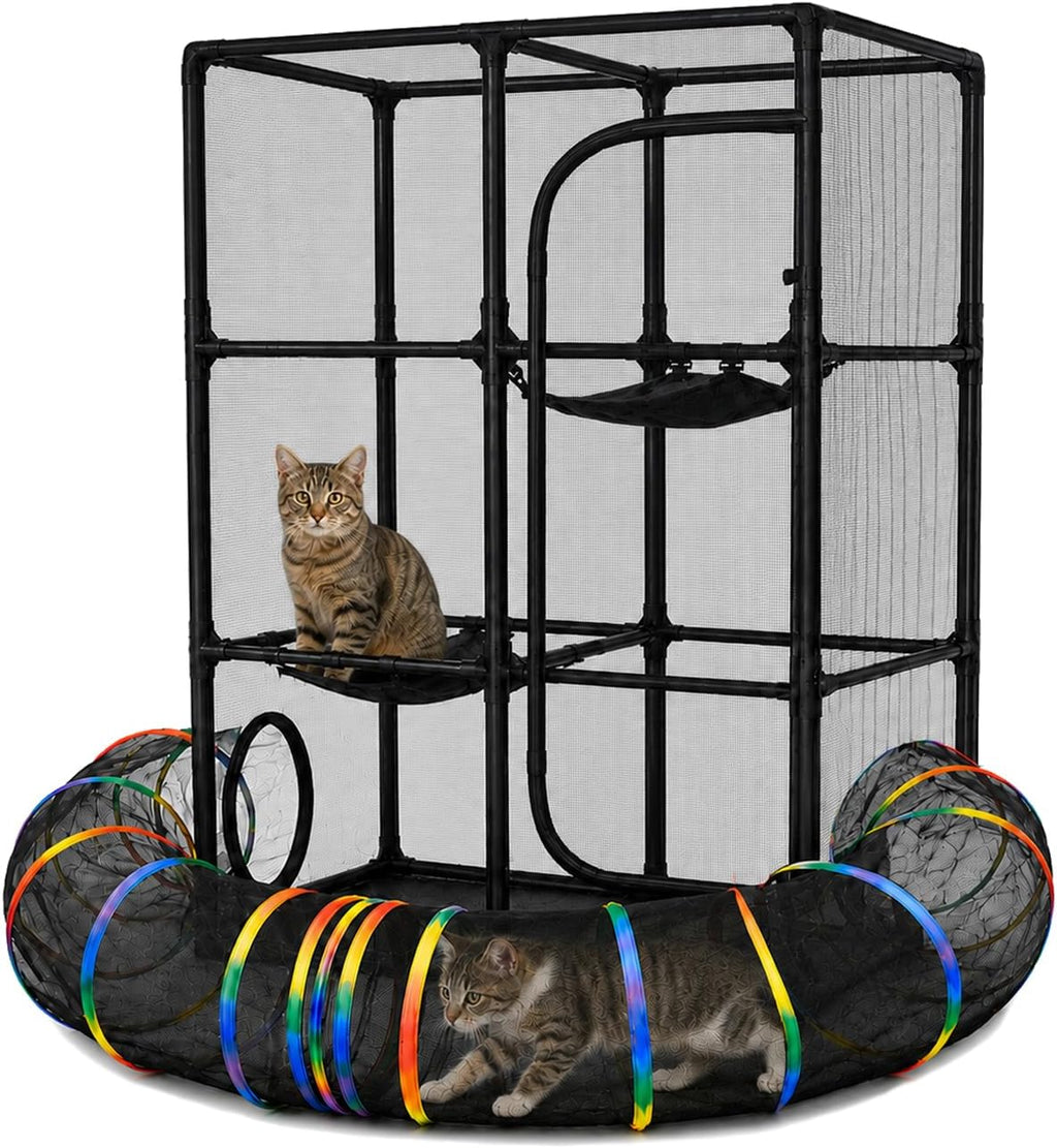 Catio Rainbow Outdoor Cat Enclosure with 113" Curved Tunnel, 35" x 18.5" x 51.5" Indoor Outdoor Cat Playpen