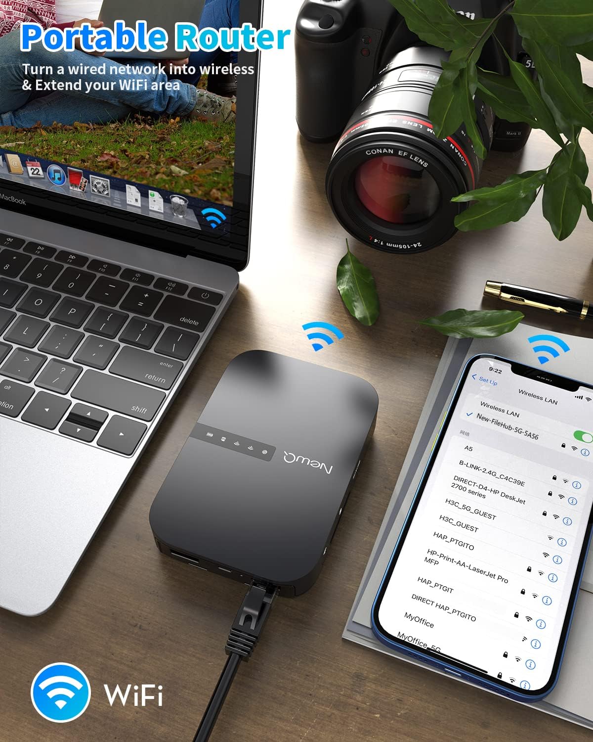Filehub AC750 Travel Router: Portable Hard Drive SD Card Reader & Mini WiFi Range Extender for Travel | Wireless