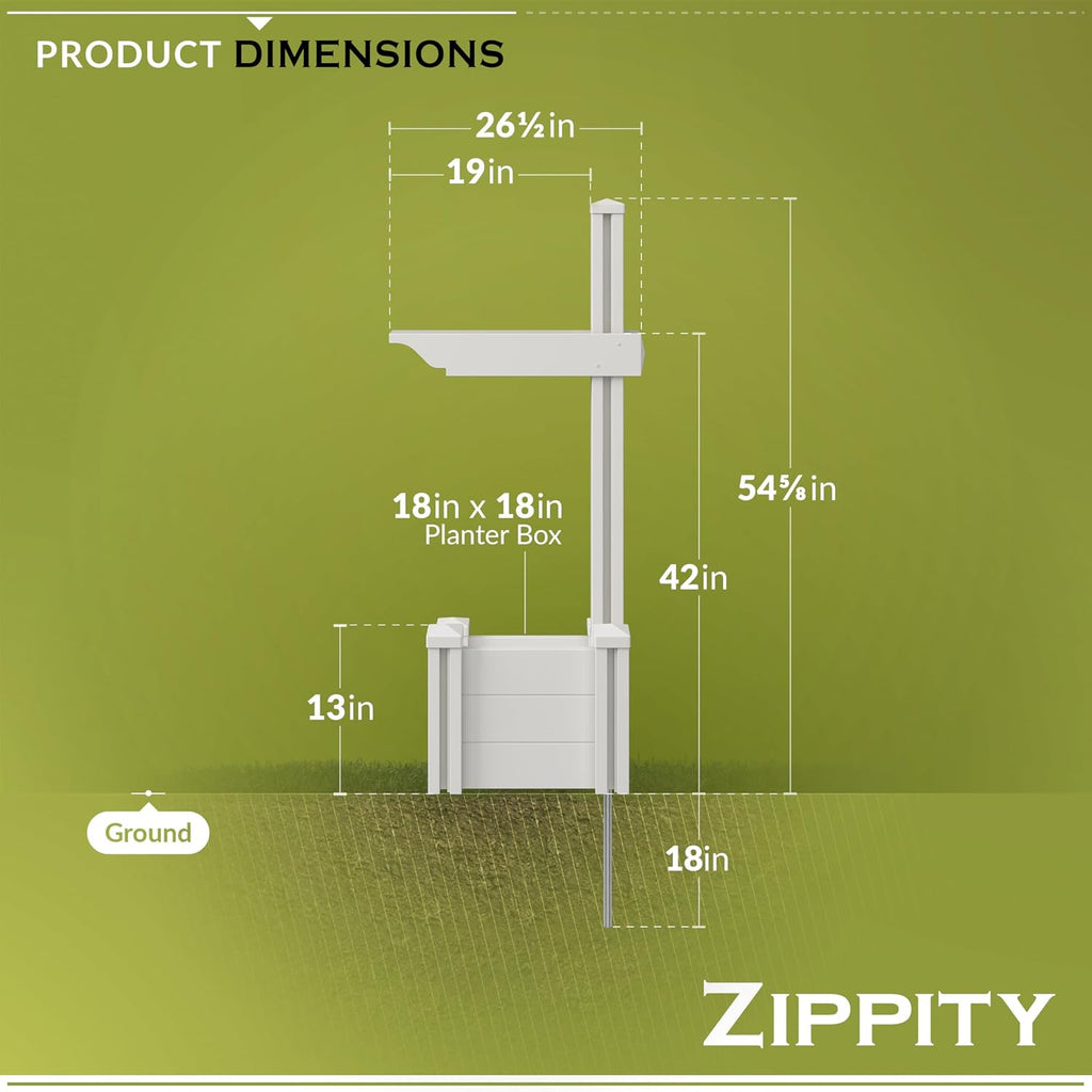 Zippity Majestic Mailbox Post w/Planter Box, White Vinyl DIY No Dig Kit | 1 Post + Planter Box, Mailbox Sold