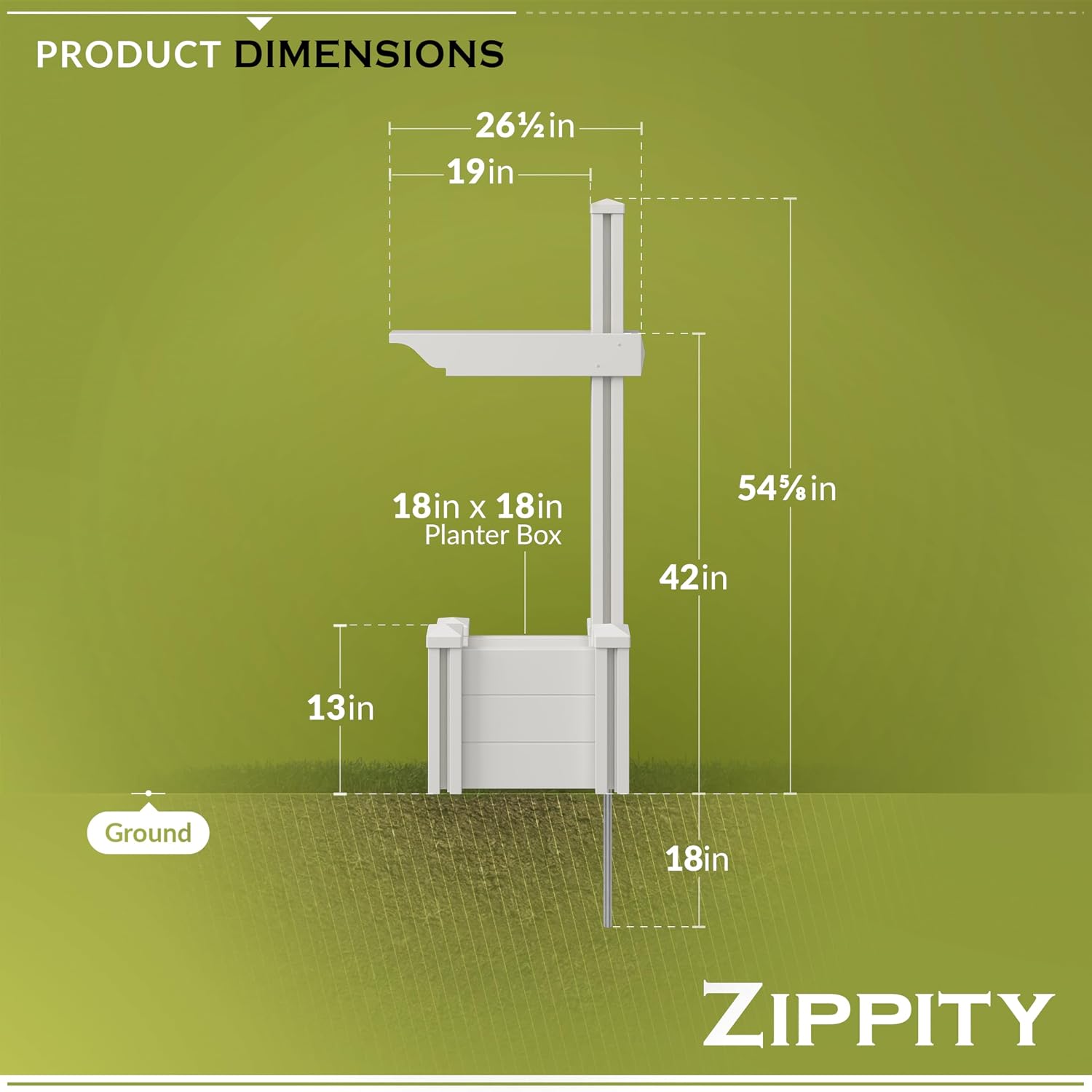Zippity Majestic Mailbox Post w/Planter Box, White Vinyl DIY No Dig Kit | 1 Post + Planter Box, Mailbox Sold