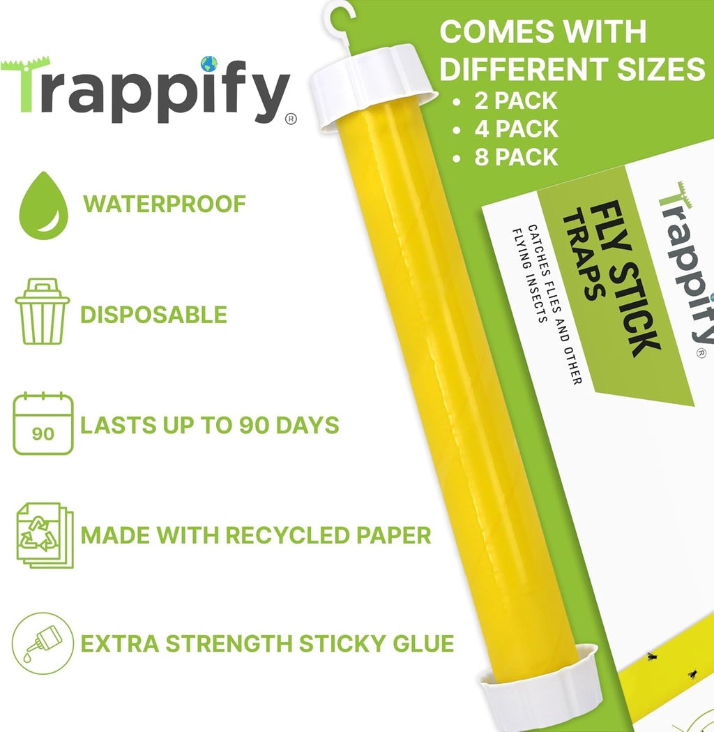 Hanging Fly Trap & Fruit Fly Traps for Indoors, Yellow, 2 Pack | Recycled Paper Stick with Ultra-Tacky Adhesive and