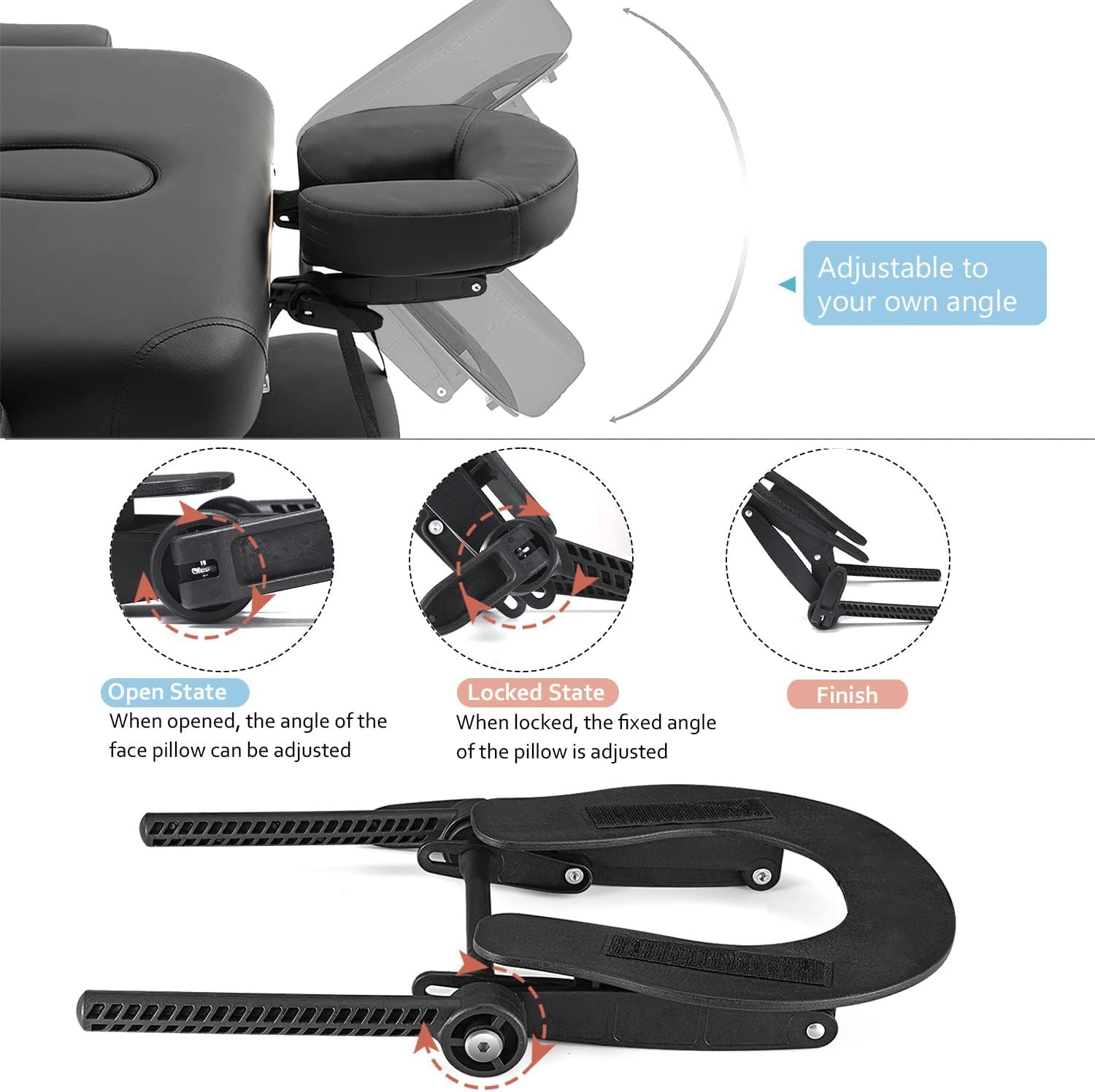 Universal Massage Table Face Cradle & Cushion, Multi-Angle | Adjustable Spa Bed Headrest & Face Pillow Support for