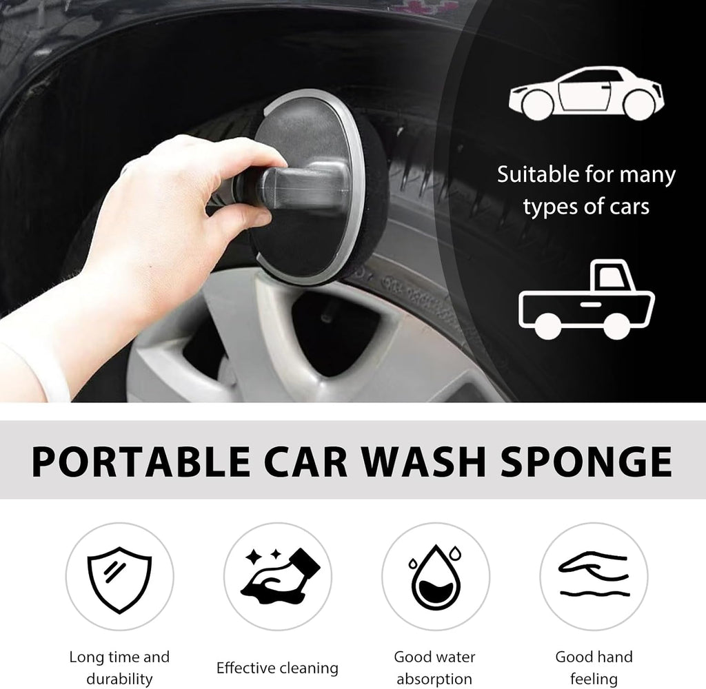 Car Tire Shine Applicator, High-Density Sponge Tyre Dressing Applicator Pad with Curved Handle, Reusable Wheel