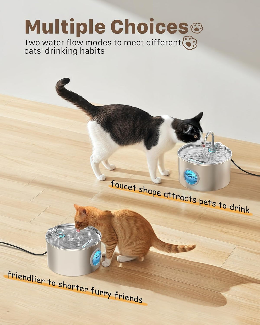 Cat Water Fountain Stainless Steel: 74oz/2.2L Cat Fountain for Drinking - Pet Water Fountain for Cats Inside - Quiet