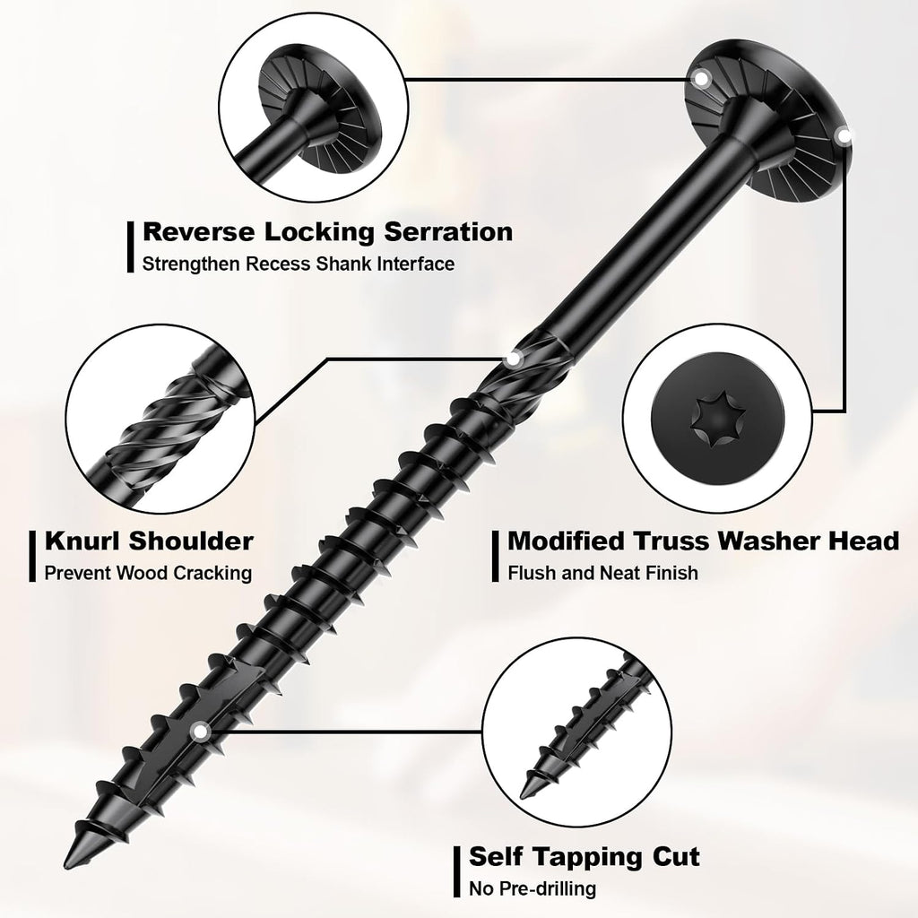 #14 Heavy-Duty Wood Screws (2-7/8 Inch,50Pcs,Black)
