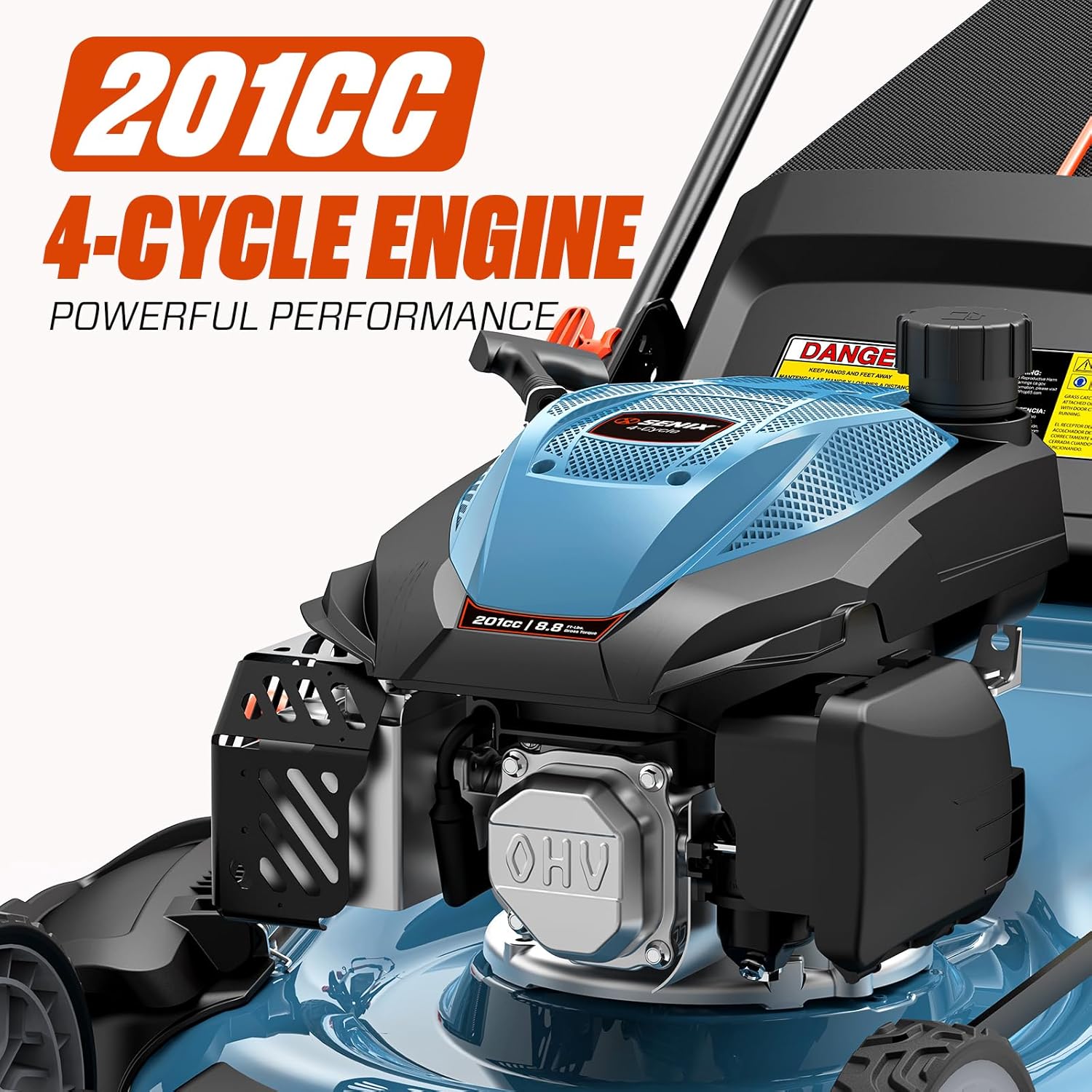 22Inch 201cc 3-in-1 Gas Lawn Mower, Rear Wheel Self-Propelled Mower | 4-Cycle Engine, Steel Deck, Mulching, Bagging