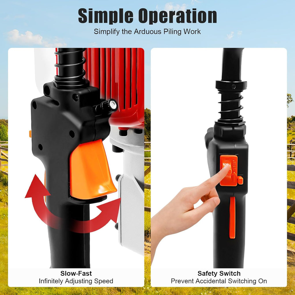 Gas Powered T Post Driver, 52CC 2 Stroke Fence Post Driver with Low Fuel Consumption & Spring Damping Farm Piling