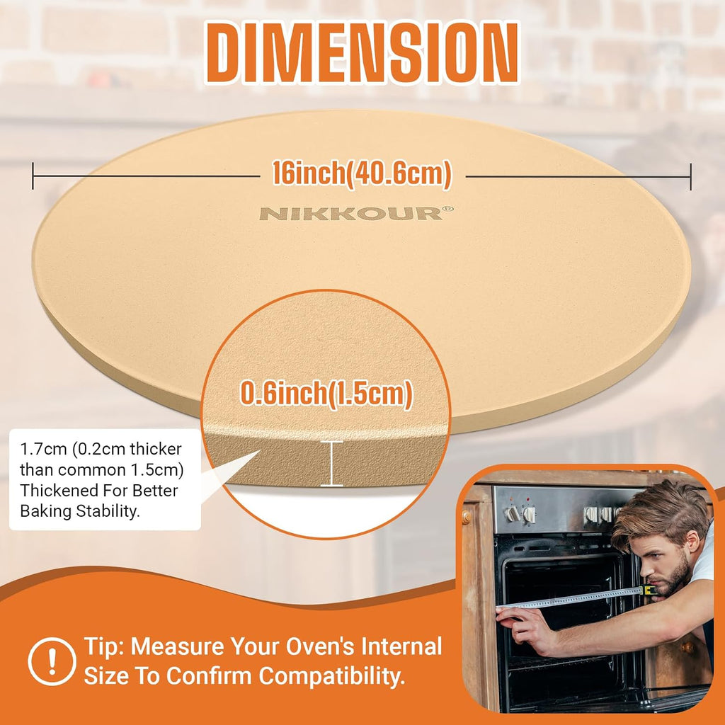 16-inch PIZZA STONE for Oven & BBQ Grilling, Round Baking Stone for Pizza