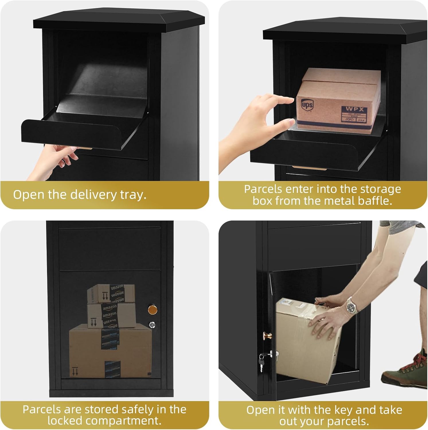 Large Package Delivery Box for Outside, 17.6" x 15.7" x 38" Parcel Drop Box with Lock, 2.7 ft3 Anti-Theft Lockable