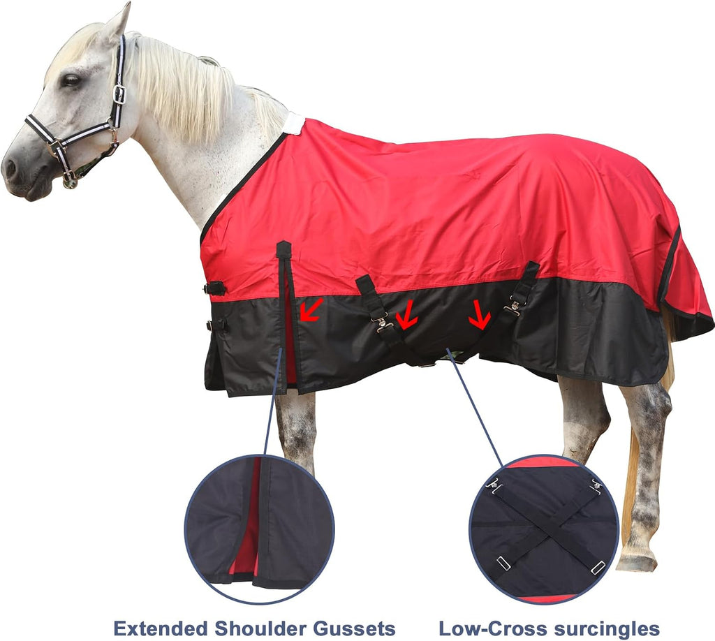 600D Horse Blanket, 0g No-Fill Waterproof Turnout Rain Sheet