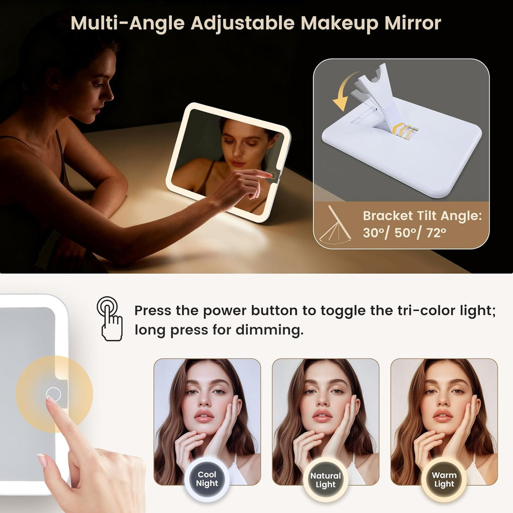 Makeup Bag with LED Lighted Mirror 12.2 IN Cosmetic Train Case Double Layer Makeup Case Adjustable Brightness in 3
