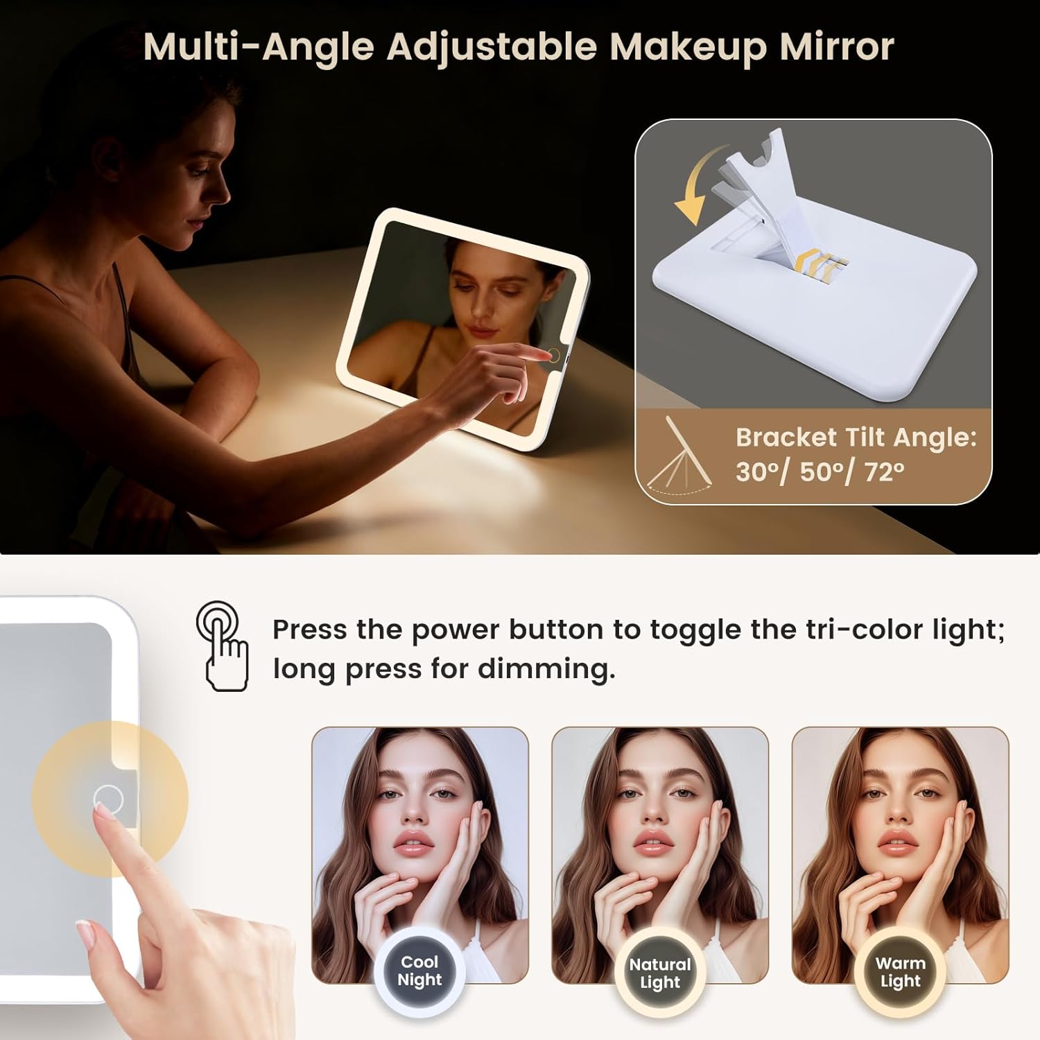 Makeup Bag with LED Lighted Mirror 12.2 IN Cosmetic Train Case Double Layer Makeup Case Adjustable Brightness in 3