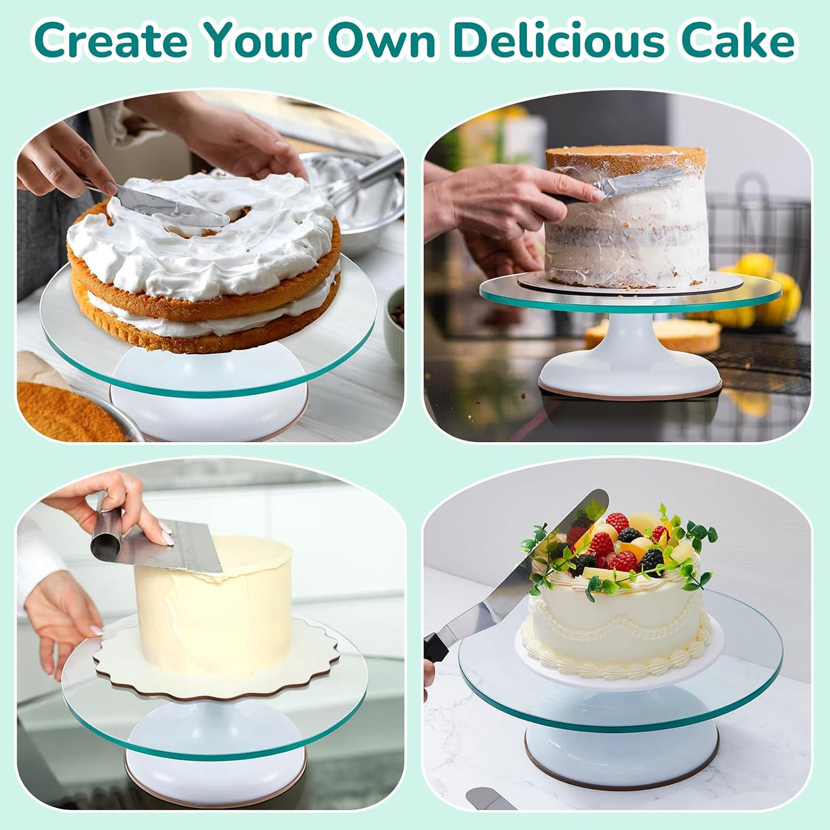 6 Pcs 12 Inch Glass Cake Turntable for Decorating Rotating