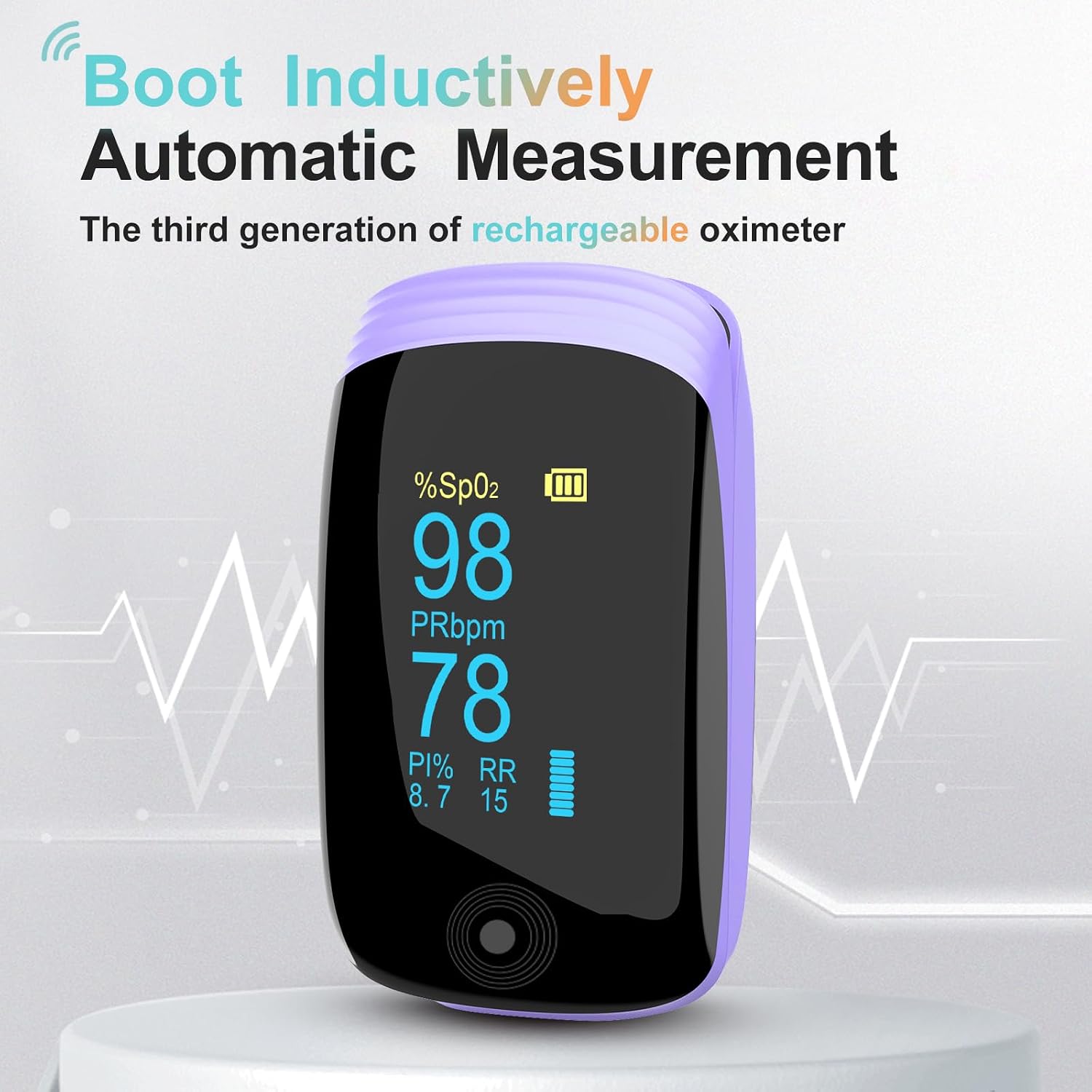 Rechargeable pulse oximeter with respiration, with SpO2 Pulse Rate and PI RR Precision Fast Oximeter SpO2 Reading