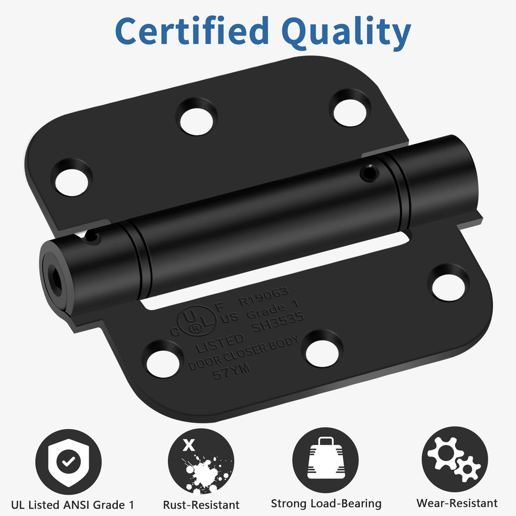 3.5 Inch Self Closing Door Hinges, 5/8" Radius Corners Spring Loaded Hings
