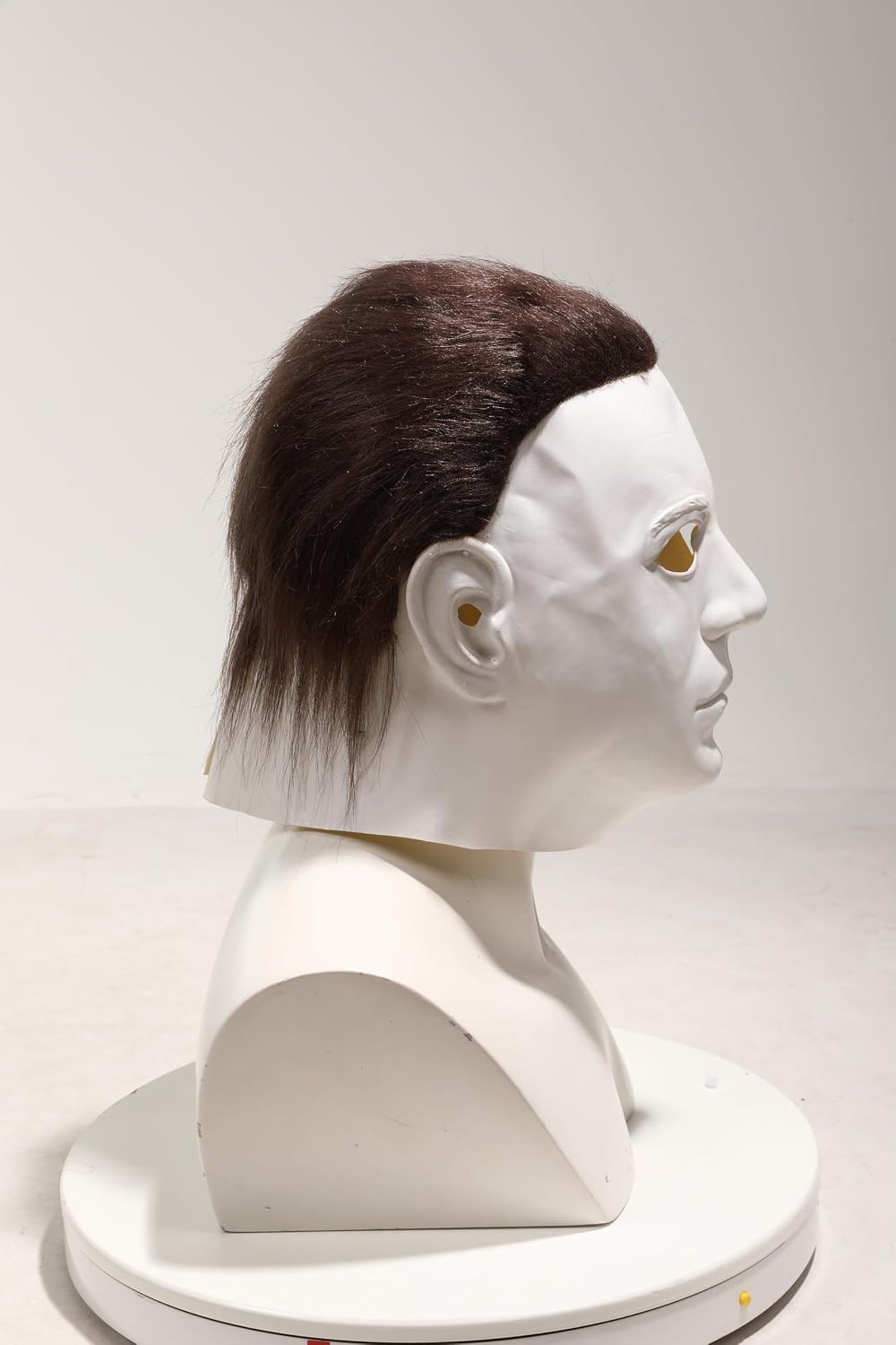 Halloween Horror Mask, Deluxe White Latex Full Head Mask with Black Hair, Costume Accessory