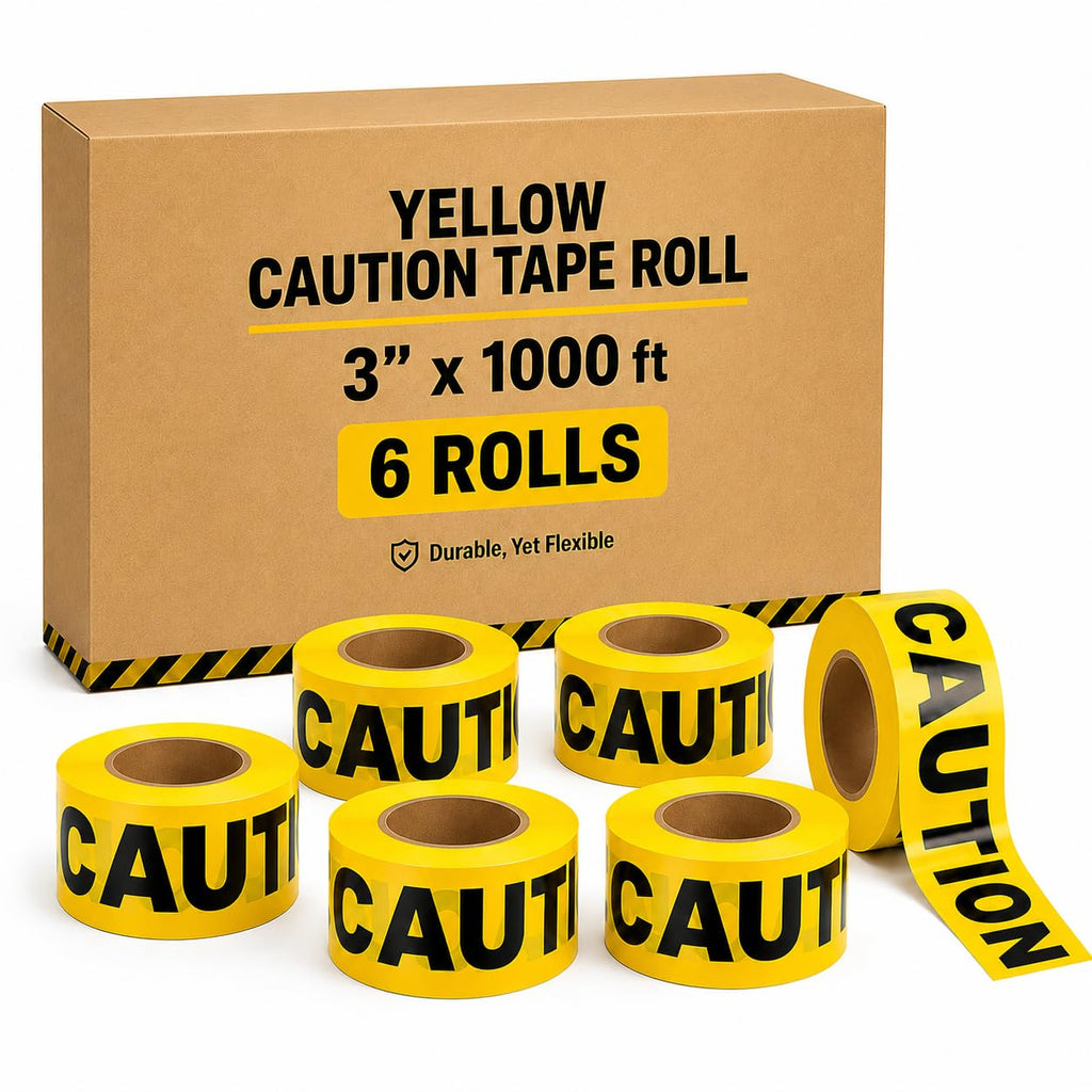 Yellow Caution Tape Roll Bulk, 6 Rolls x 1000ft, 6000 ft, 3" Wide | 6000 Ft Bulk Coverage, High-Visibility, Heavy