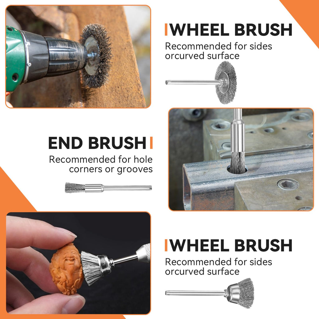 Speletama 60Pcs Wire Brushes Set, 3 Shape Steel Wire Wheels