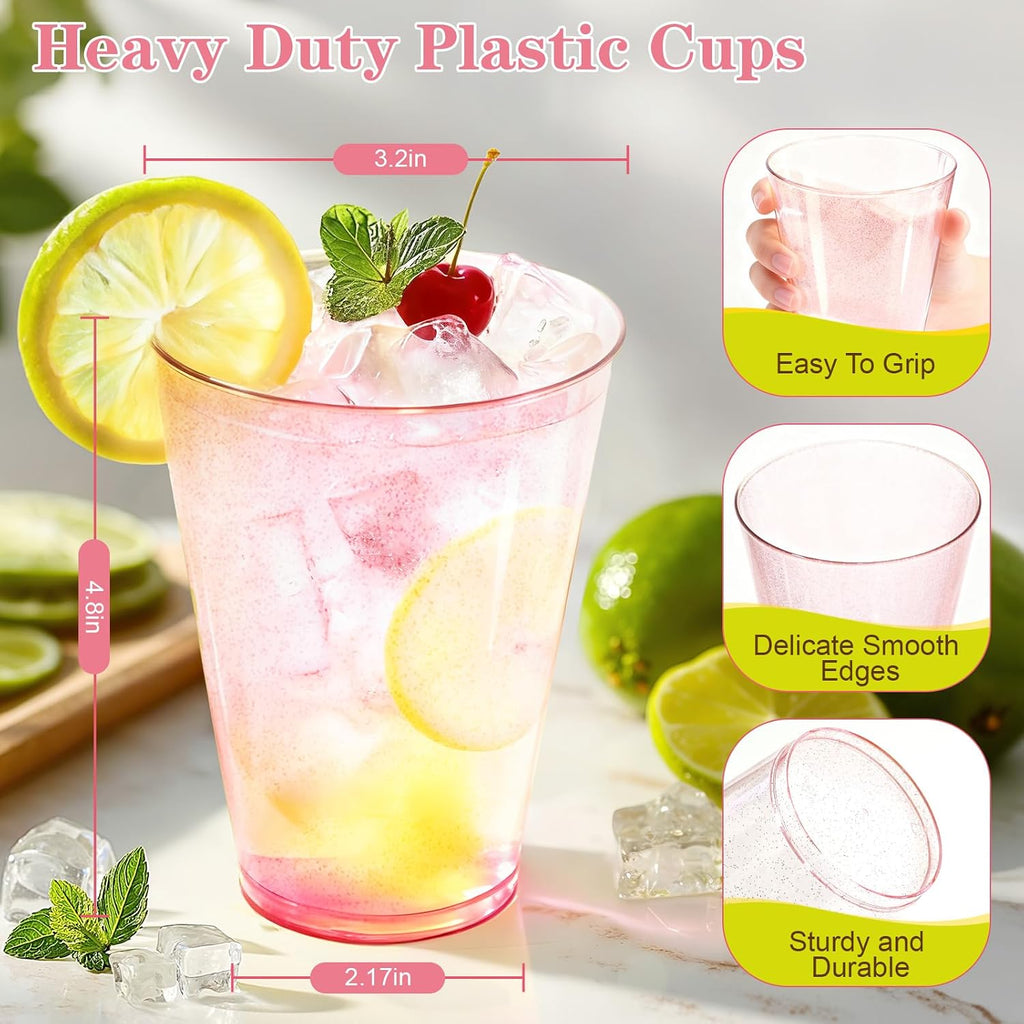 50 Pack 12 oz Pink Disposable Plastic Cups Cocktail Glasses