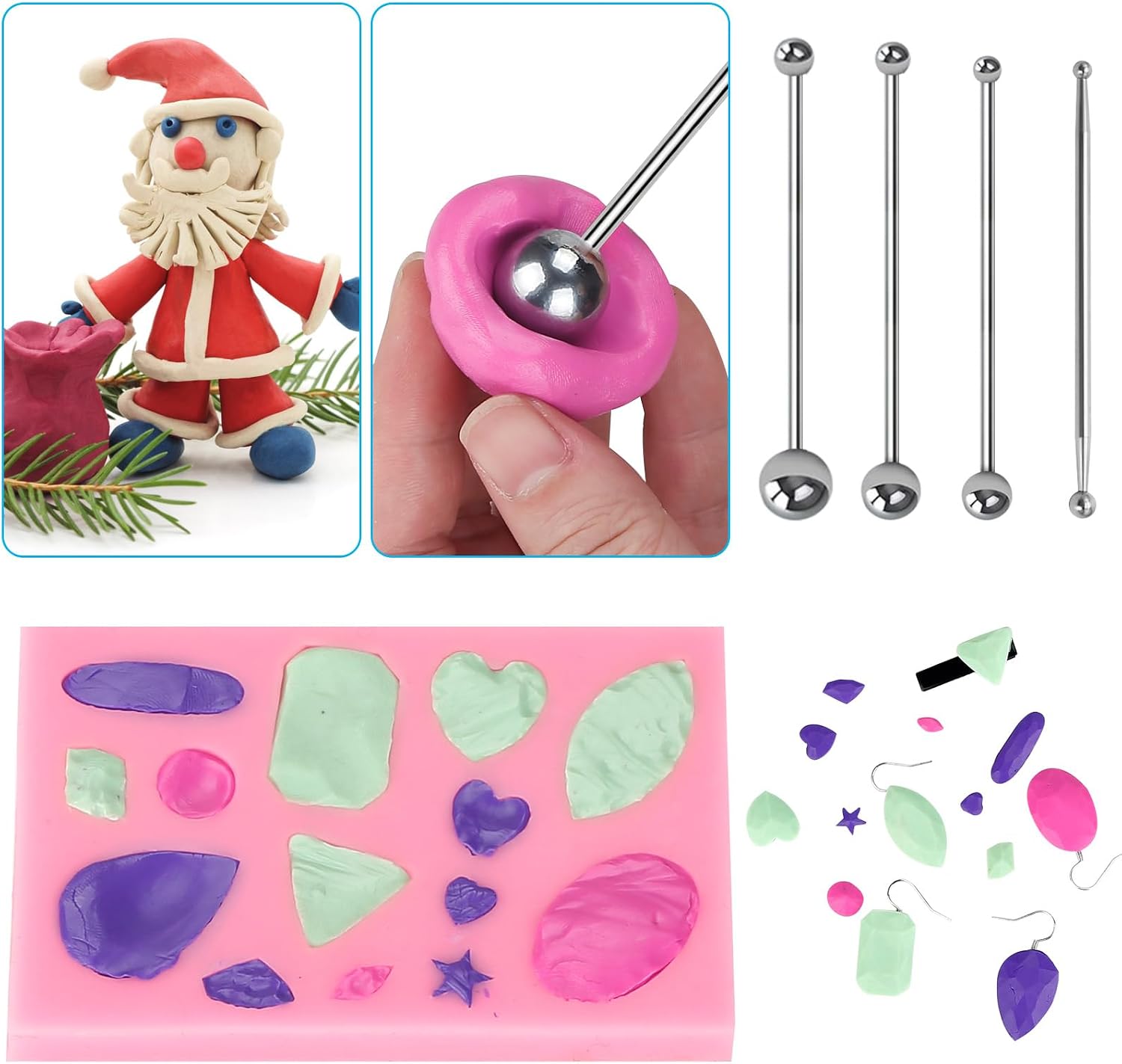60-Color Polymer Clay Oven Bake Modeling Kit | 12 sculpting tools, 3-layer storage box, acc. pack, guide. Great for