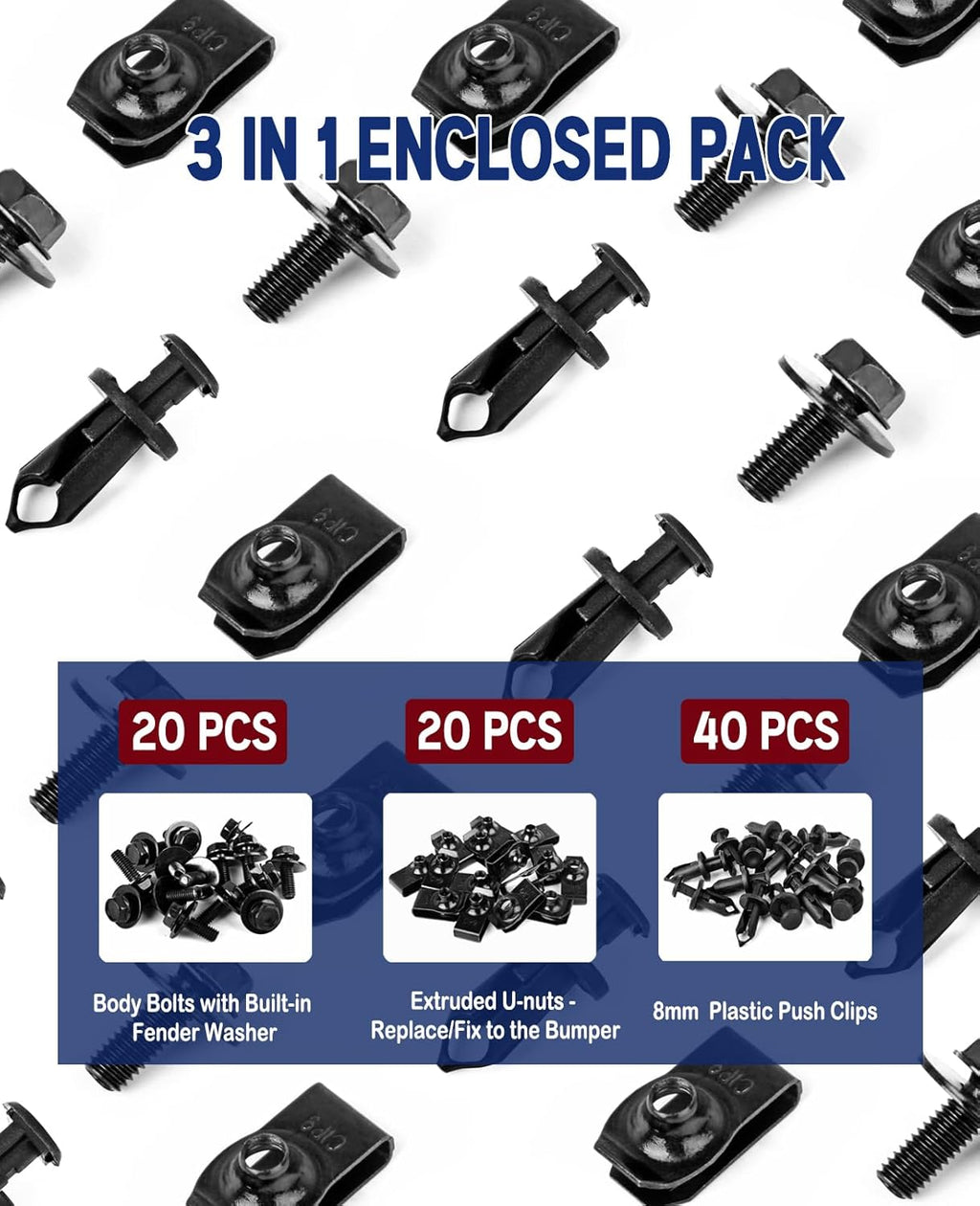 80PCS Universal Engine Splash Shield Guard Screws & Bumper Clips Fasteners Kit - Car Under Cover Fender Liner
