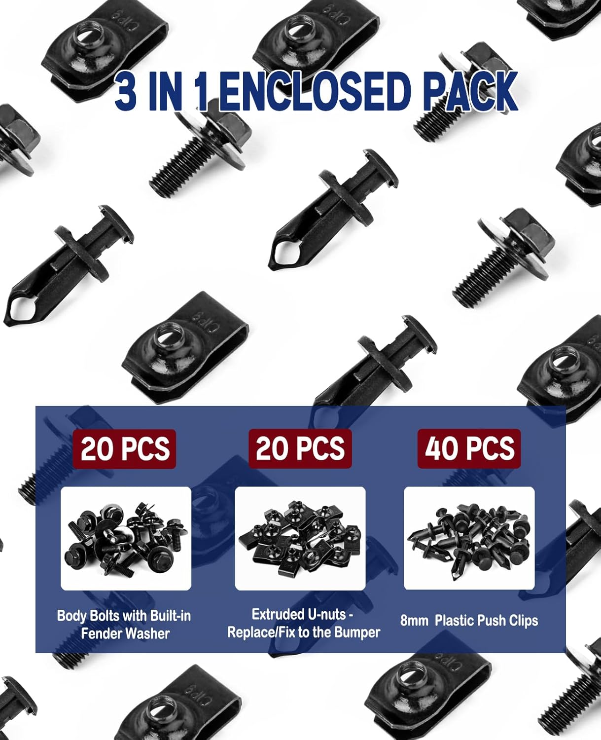 80PCS Universal Engine Splash Shield Guard Screws & Bumper Clips Fasteners Kit - Car Under Cover Fender Liner
