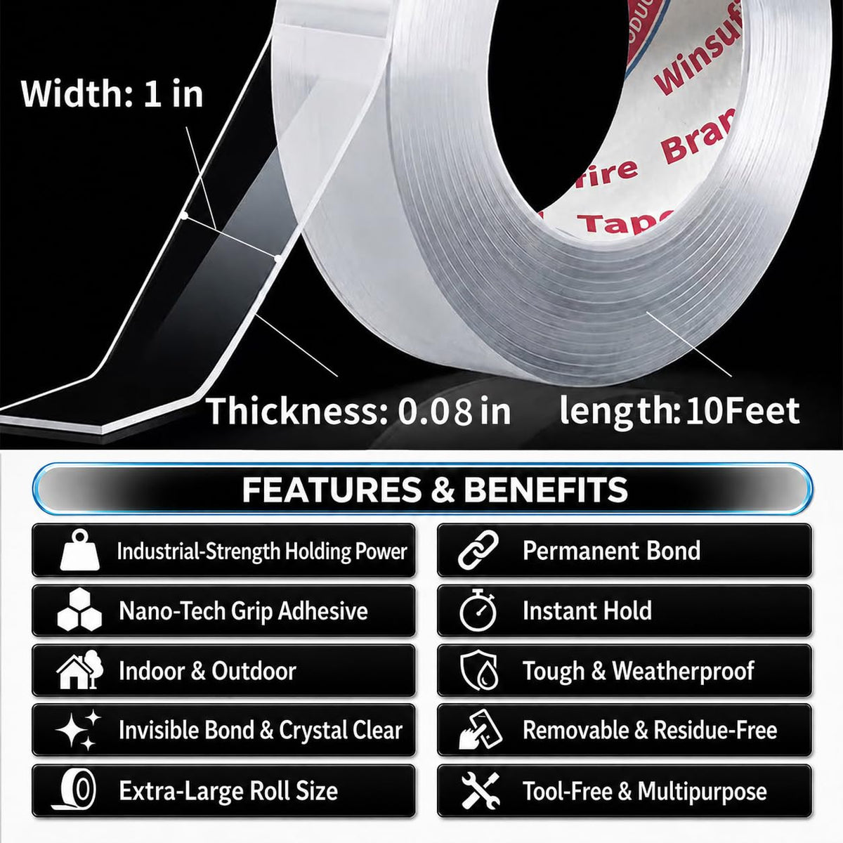 High Viscosity Nano Double-Sided Mounting Tape 1inch 10FT 79Mil