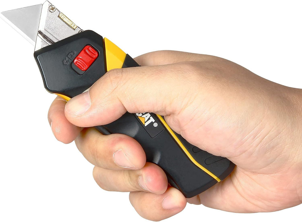 Utility Knife Box Cutter Self-Retracting, Squeeze to Extend, Release to Retract, Lock Open w/Switch, Ergo Handle w/ 3