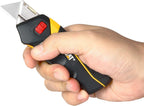 Utility Knife Box Cutter Self-Retracting, Squeeze to Extend, Release to Retract, Lock Open w/Switch, Ergo Handle w/ 3