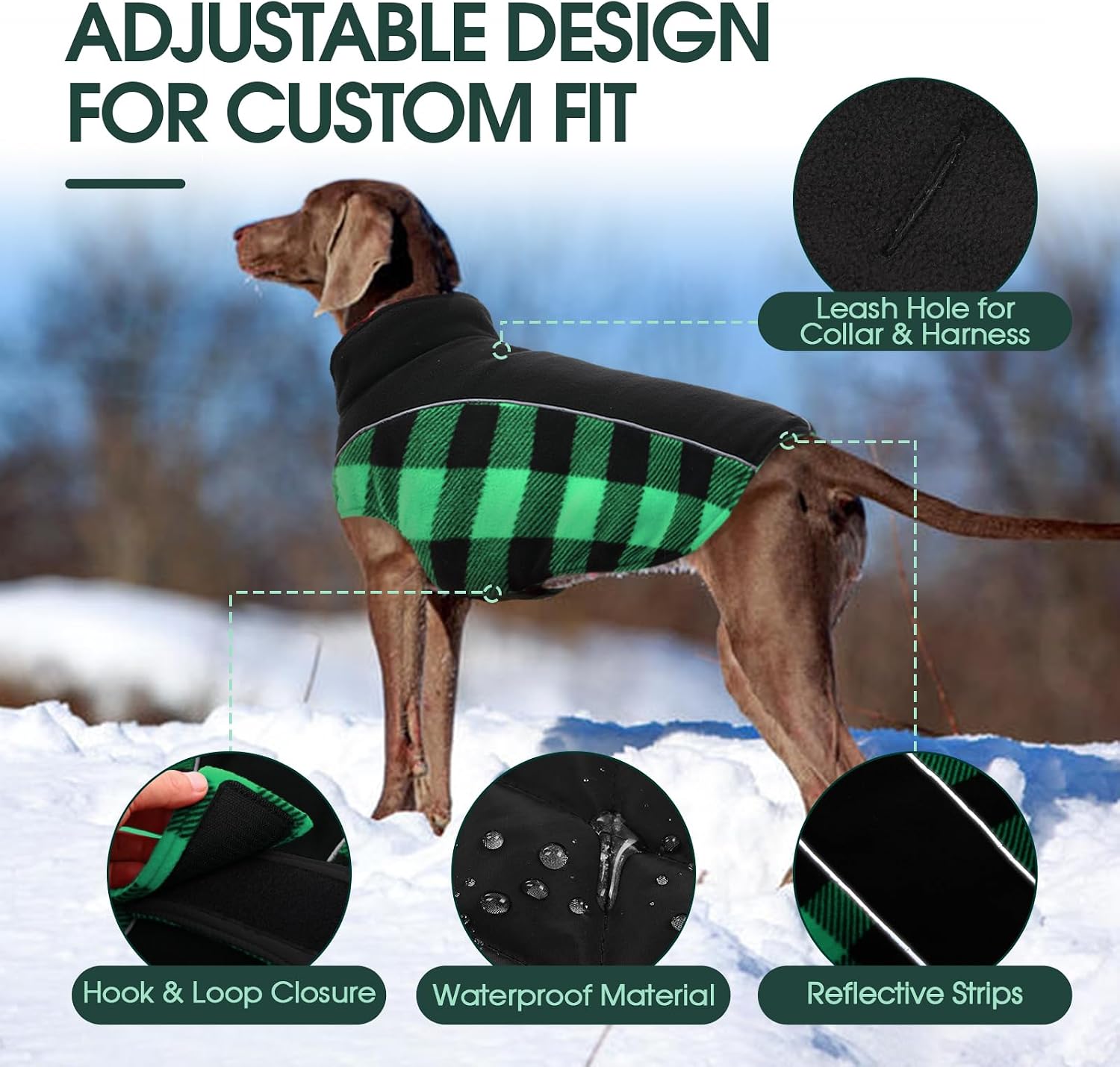 Dog Winter Coat, Reversible Waterproof Dog Jacket with Reflective Strip, Warm Dogs Fleece Vest Adjustable Doggy Cold