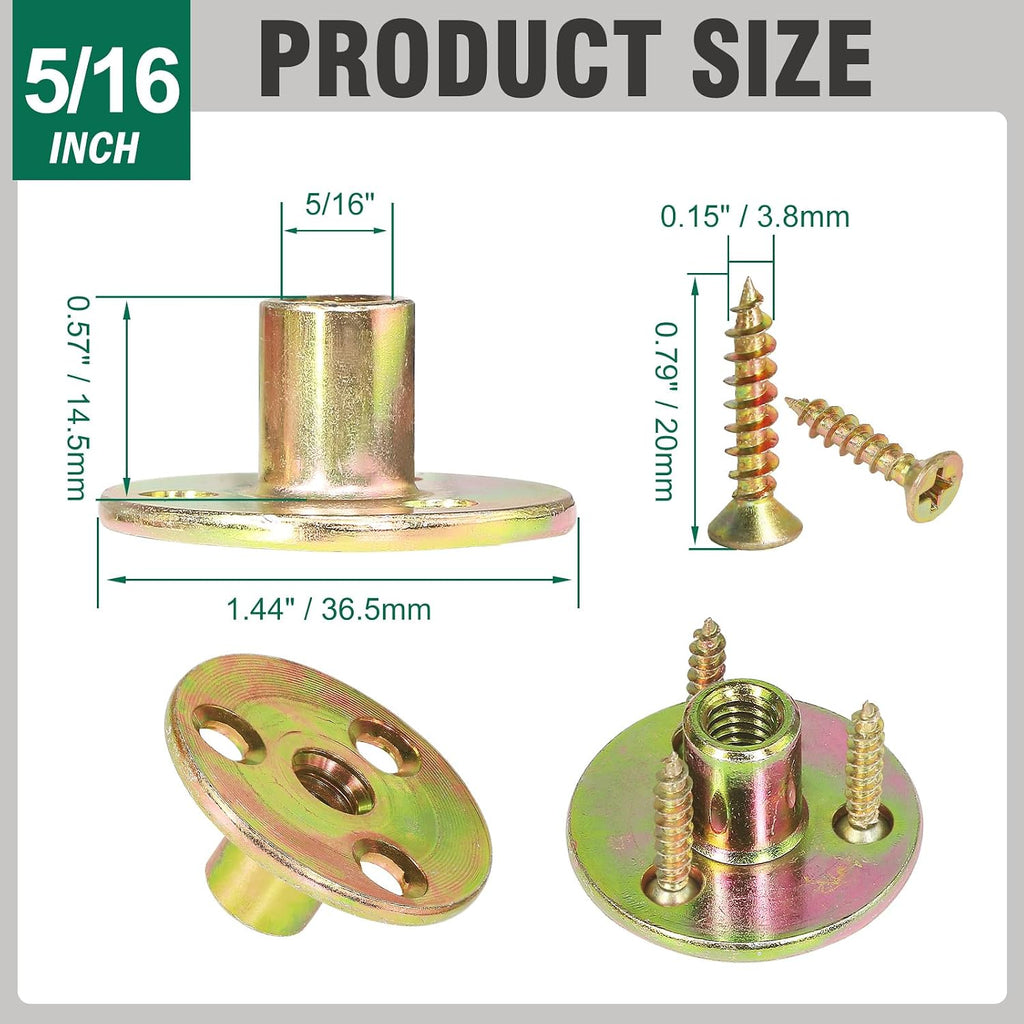 FoDau770 5/16"-18 Brad Hole T-Nut with Screws - 16 Set (64 Pieces)