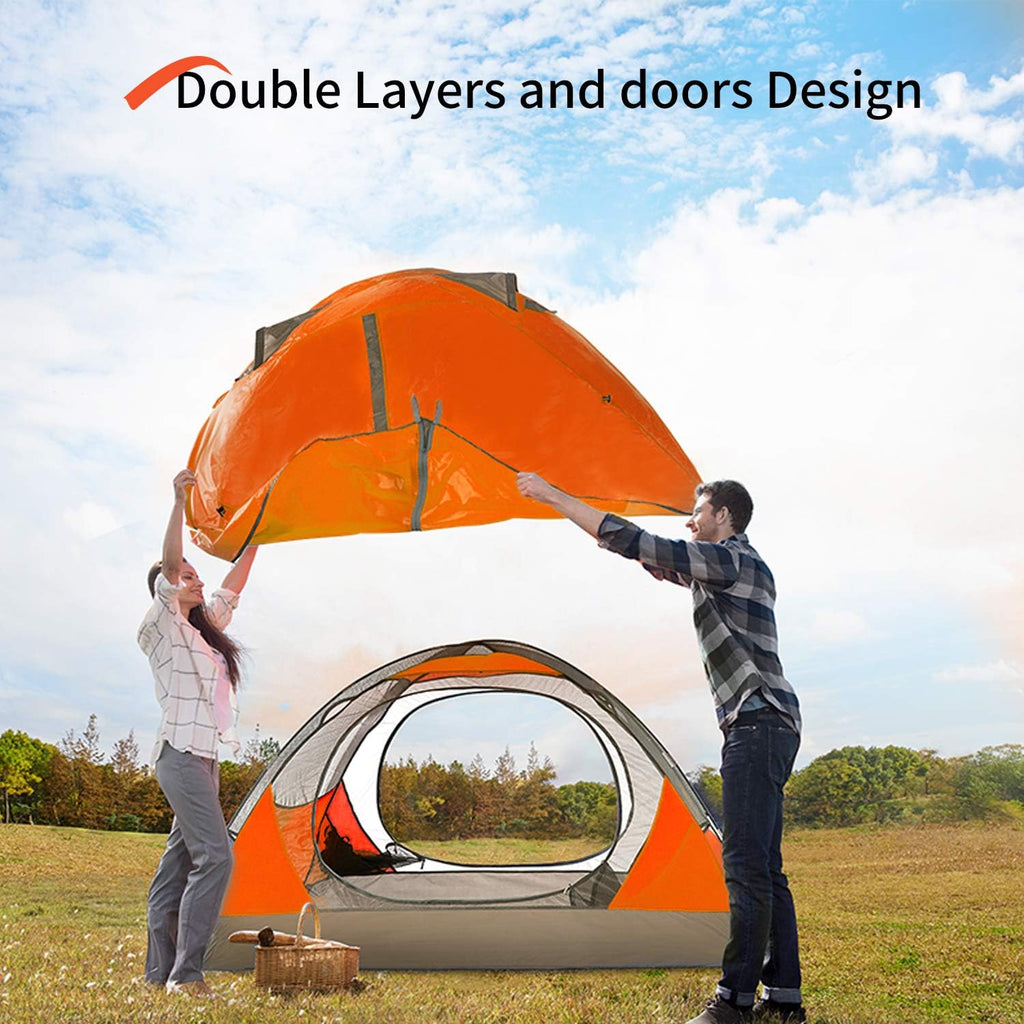 2/4 Person Camping Tent Lightweight Waterproof Backpacking Tent | Easy Setup Windproof Two Doors Double Layer with