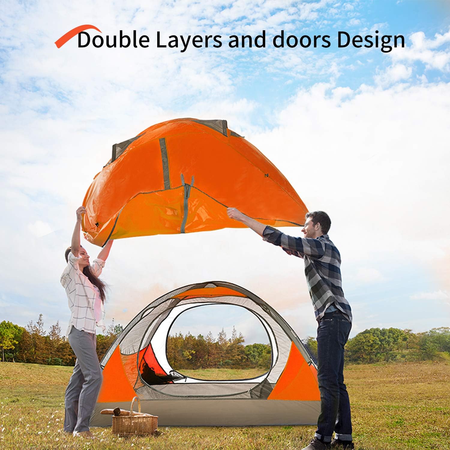 2/4 Person Camping Tent Lightweight Waterproof Backpacking Tent | Easy Setup Windproof Two Doors Double Layer with