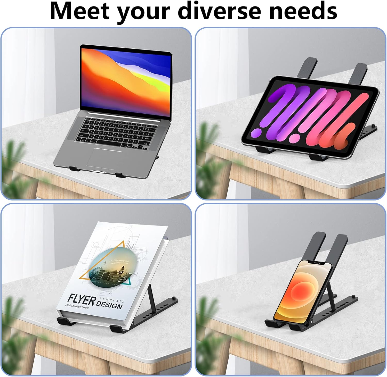 Laptop Stand for Desk, Adjustable Laptop Riser ABS+Silicone Foldable Portable Notebook Holder, Ventilated Cooling