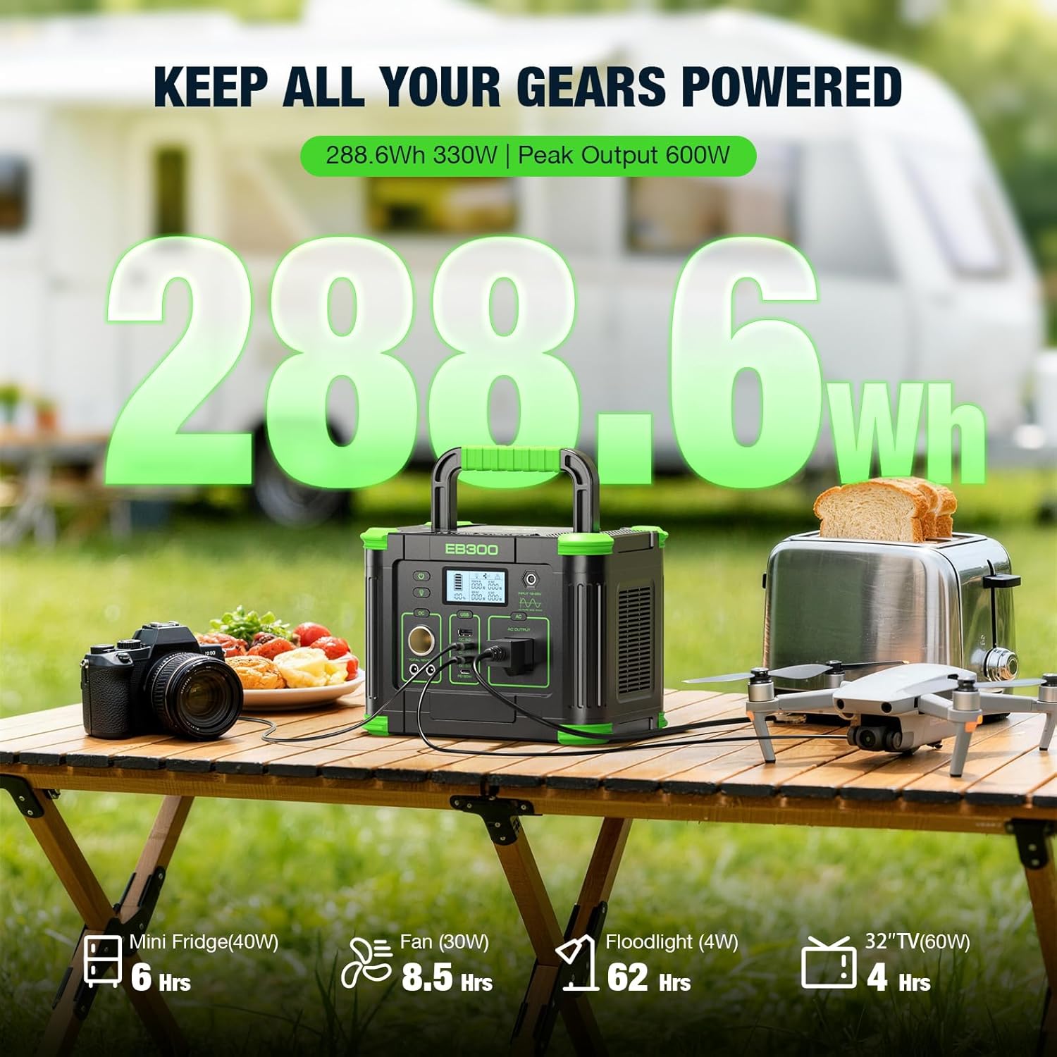 Portable Power Station 330W, 288.6Wh Solar Generator with 60W USB-C PD Output, 120V Pure Sine Wave AC Outlet, 5W