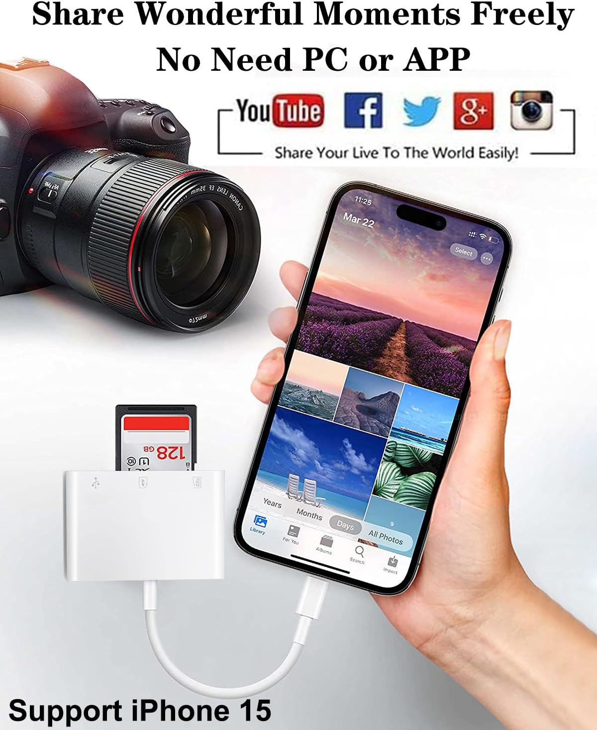 Apple USB-C to SD Memory Card Reader, 3 in 1 USB-C Memory Trail Camera Card Adapter with SD/TF & USB Port for iPhone