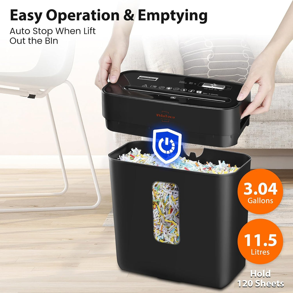 6-Sheet Cross Cut Paper Shredder for Home Office, 3.04-Gallon Bin | P-4 Security Anti-Jam & Overheat Protection