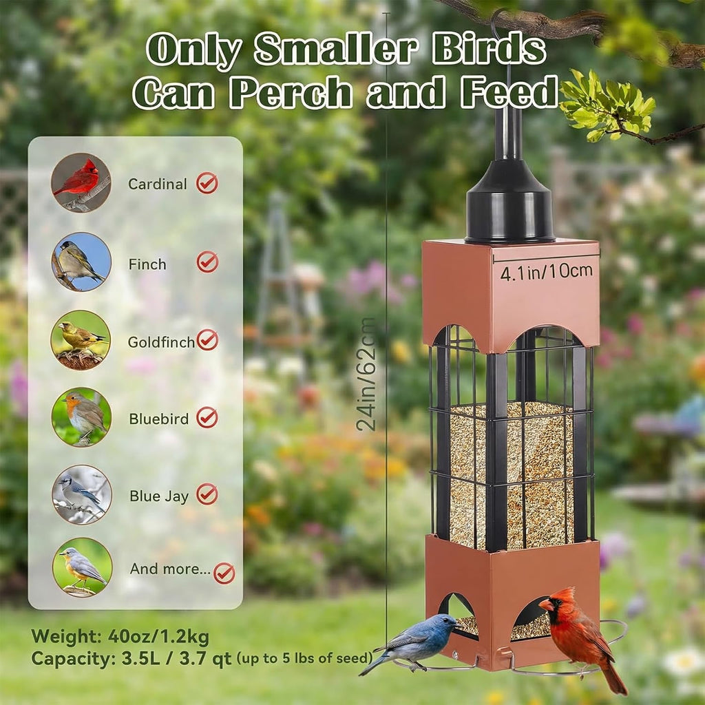 Squirrel Proof Bird Feeders for Outdoors Hanging, 5LB Large Capacity Metal Wild Bird Feeders, Heavy Duty Chew Proof