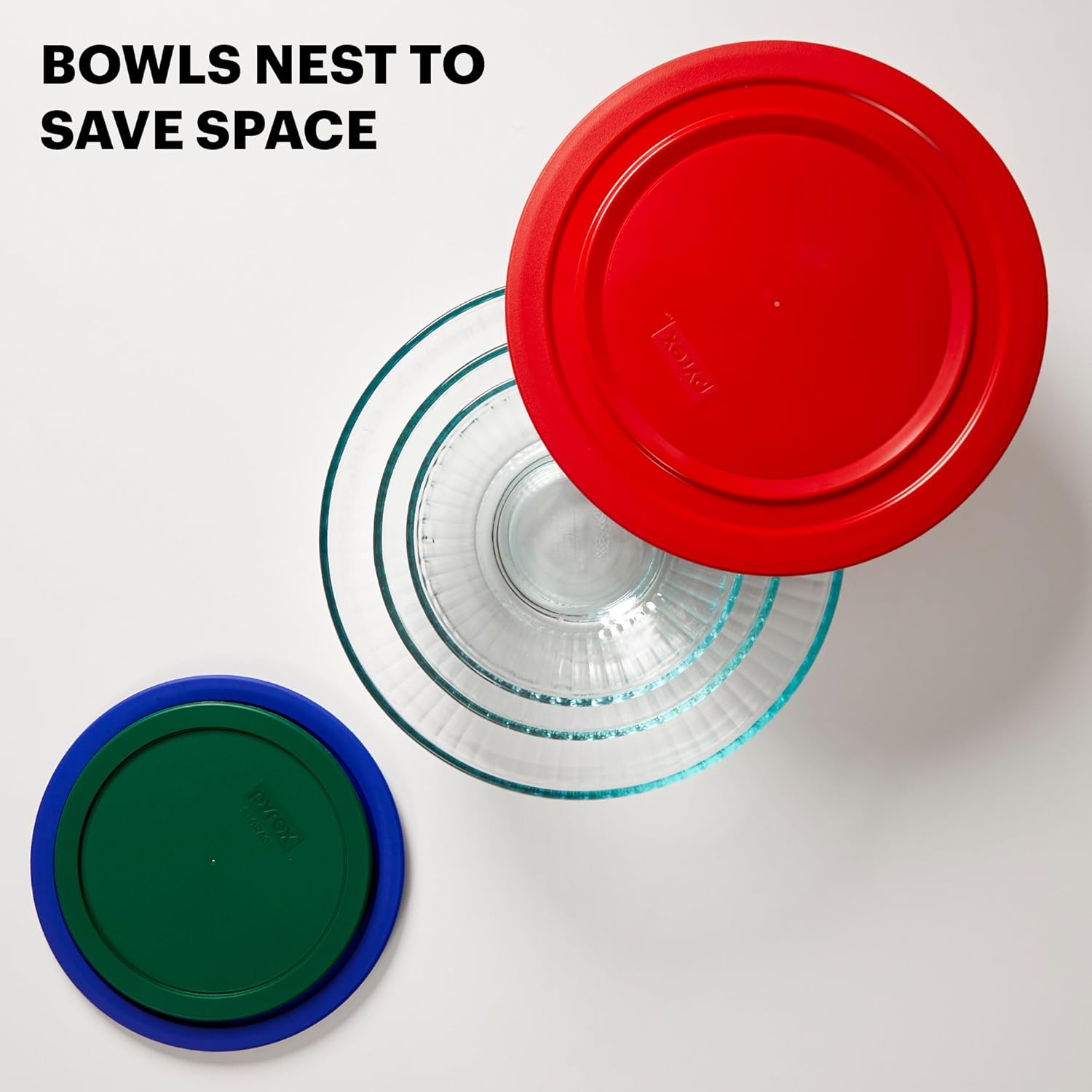 Sculpted (3-Pack) Glass Mixing Bowls Set With Plastic Lids For Prepping, Baking and Cooking, Preheated Oven
