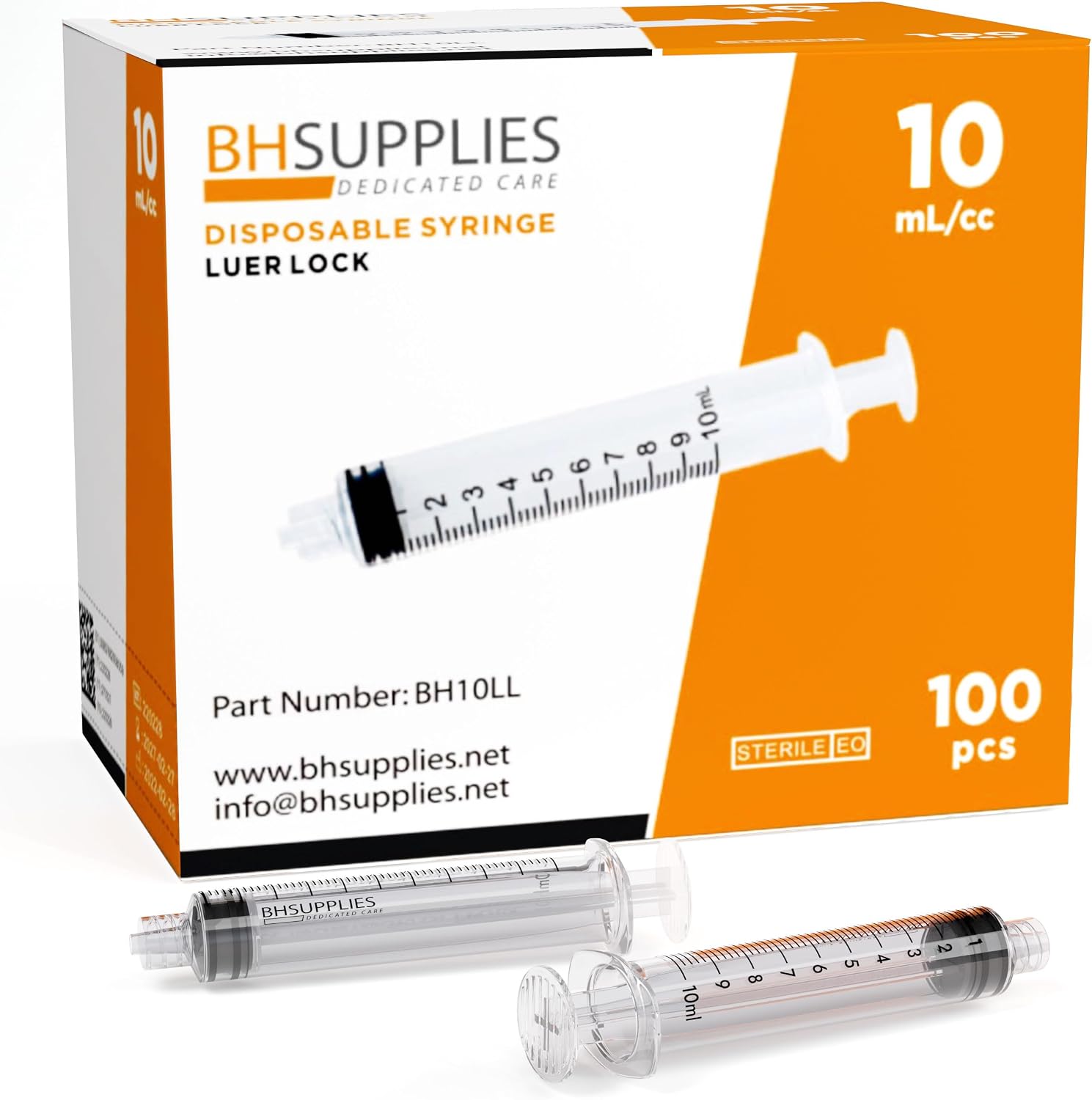10ml Luer Lock Tip Syringes (No Needle) - Sterile, Individually Wrapped - 100 Syringes