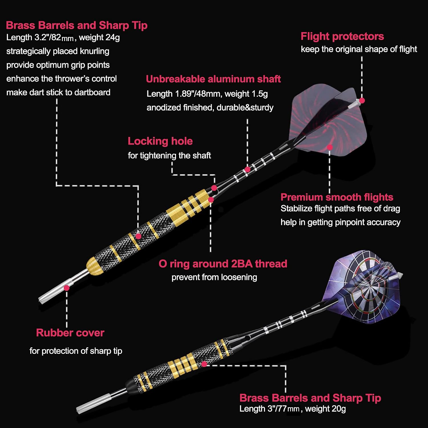 Darts Metal Tip Set, 20g/24g Brass Barrels Steel Tip Darts with Case | Flexible Setups, Aluminum Shafts