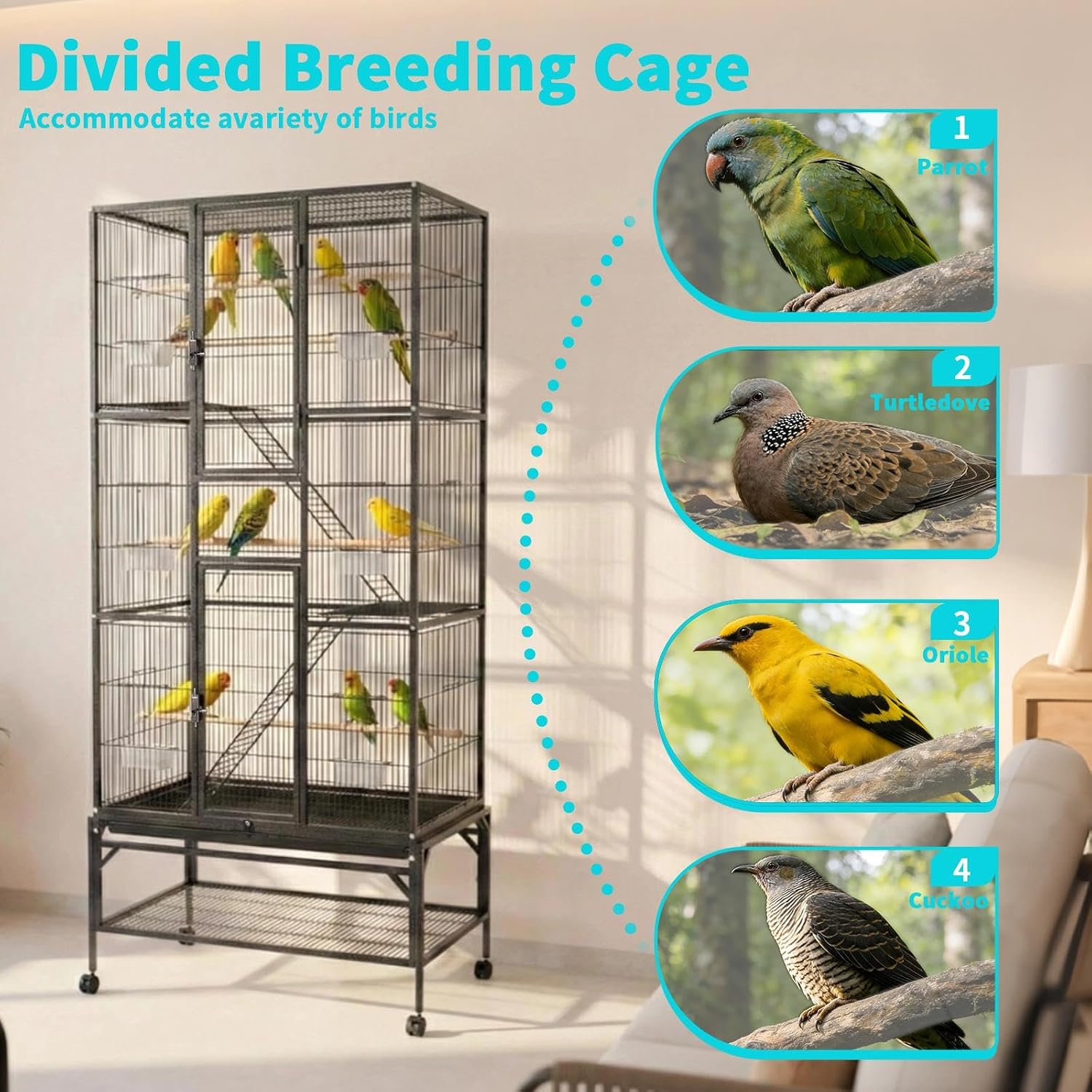 Professional Bird Keeper Cage, 31x18x69.5in Extra Large Vertical Flight Cage, Low-Carbon Steel Frame with Full