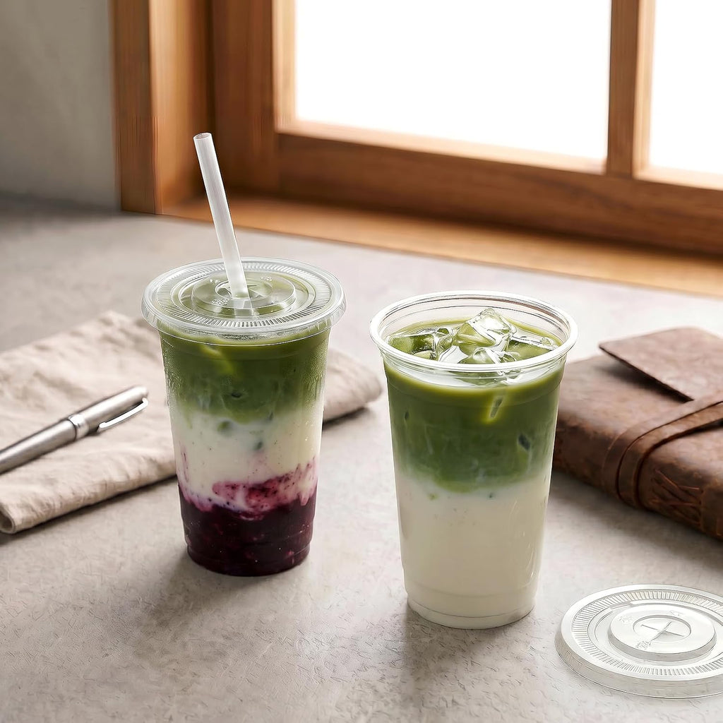 [100 Sets - 16oz] Clear Plastic Cups with Lids and Straws, Disposable Iced Coffee Cups for Smoothie, Milkshake, Cold