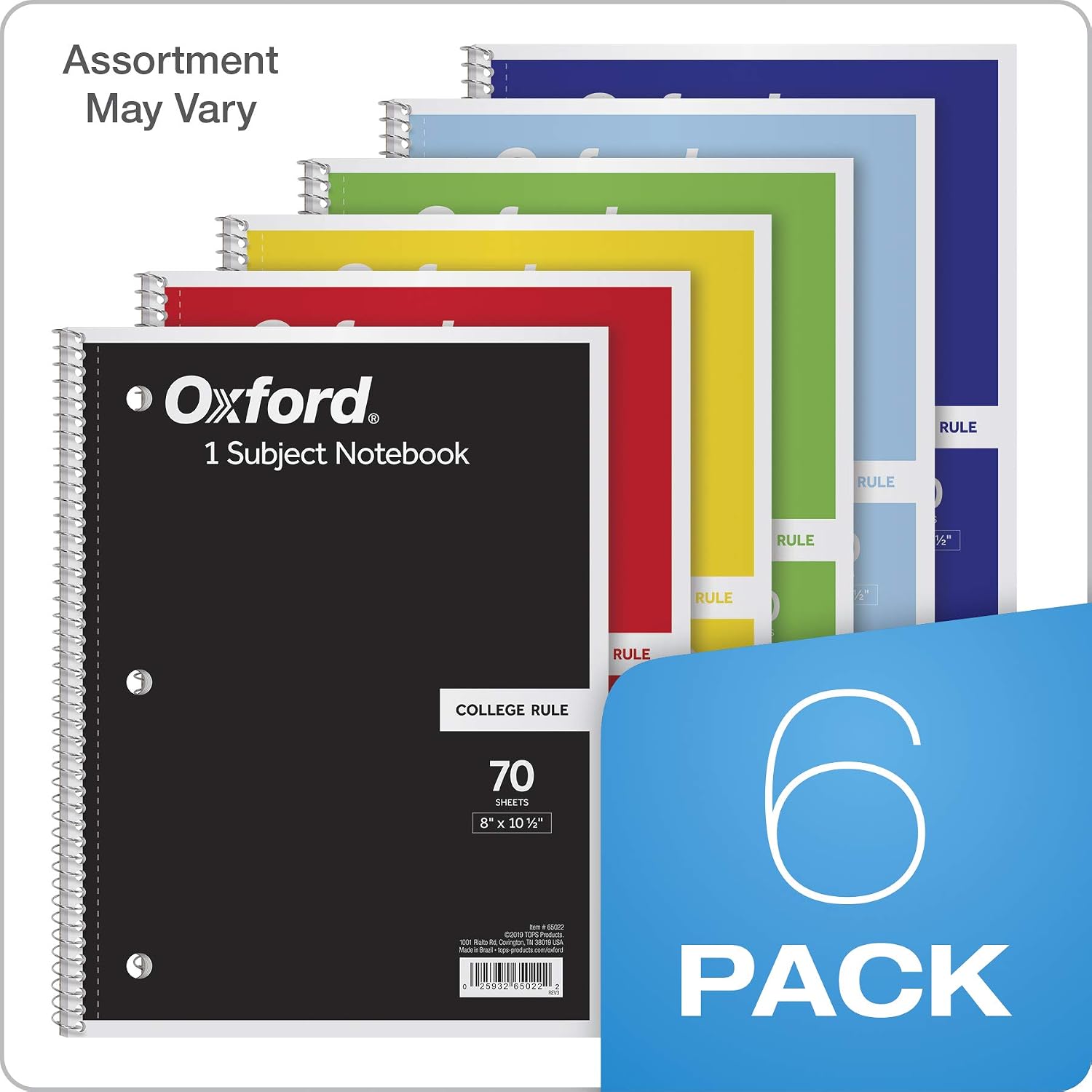 Spiral Notebook,1 Subject,College Ruled Paper,8 x 10-1/2 Inch,Color Assortment Design May Vary (65007),(Pack of 24)