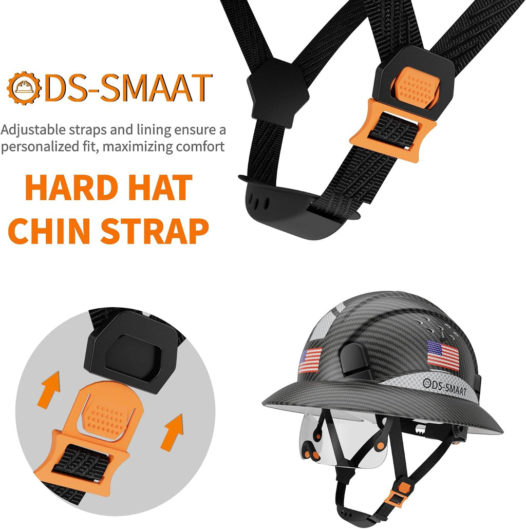 Full Brim Hard Hat with Visor, 6-Point Ratchet Suspension Safety Helmet, Superior Impact Head Protection, ANSI Z89.1