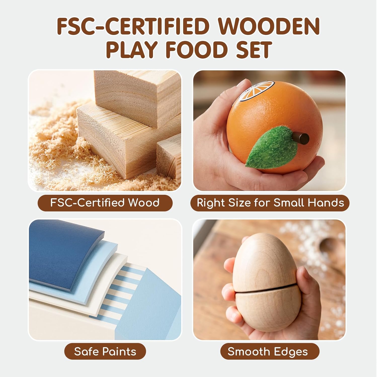 Wooden Play Food Set - Montessori Cutting Fruit Egg Bread, Pretend Breakfast Food Toys for Kids Kitchen, Educational